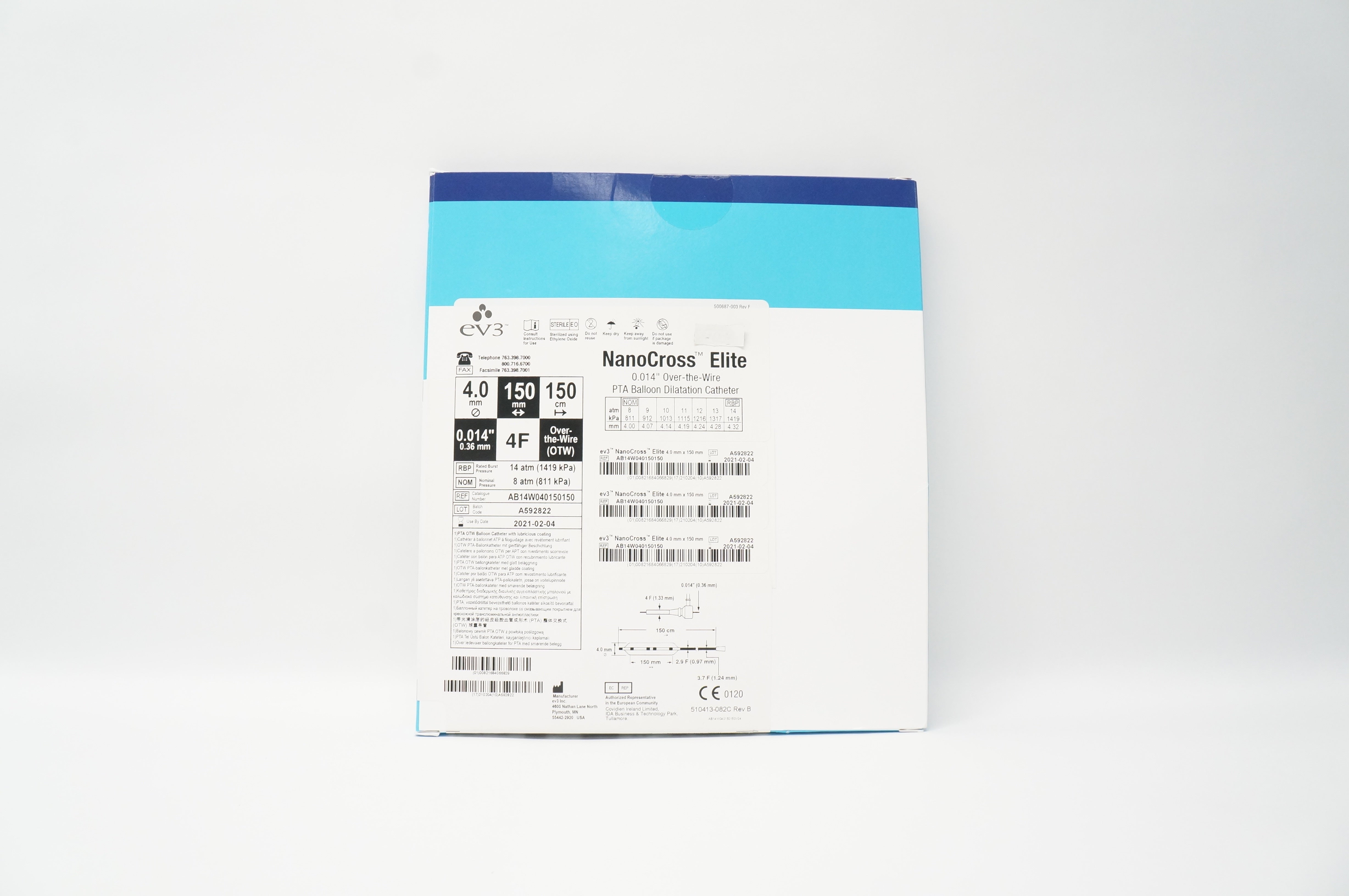 ev3 AB14W040150150 NanoCross Elite OTW 0.014inch PTA Cath.4.0 x 150mm x 150cm(x)