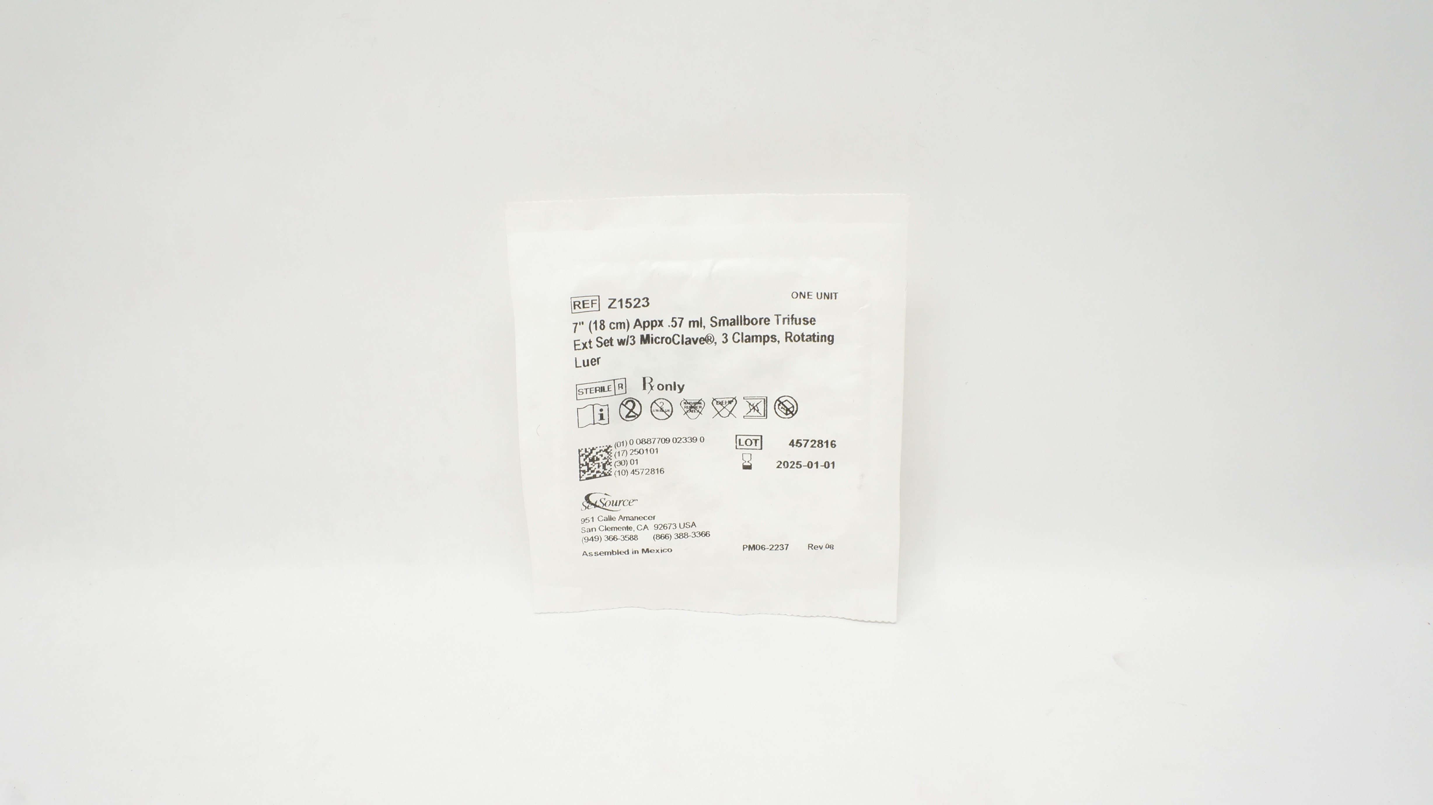 SetSource Z1523 MicroClave Smallbore Trifuse Extension Set 57ml x 7inch