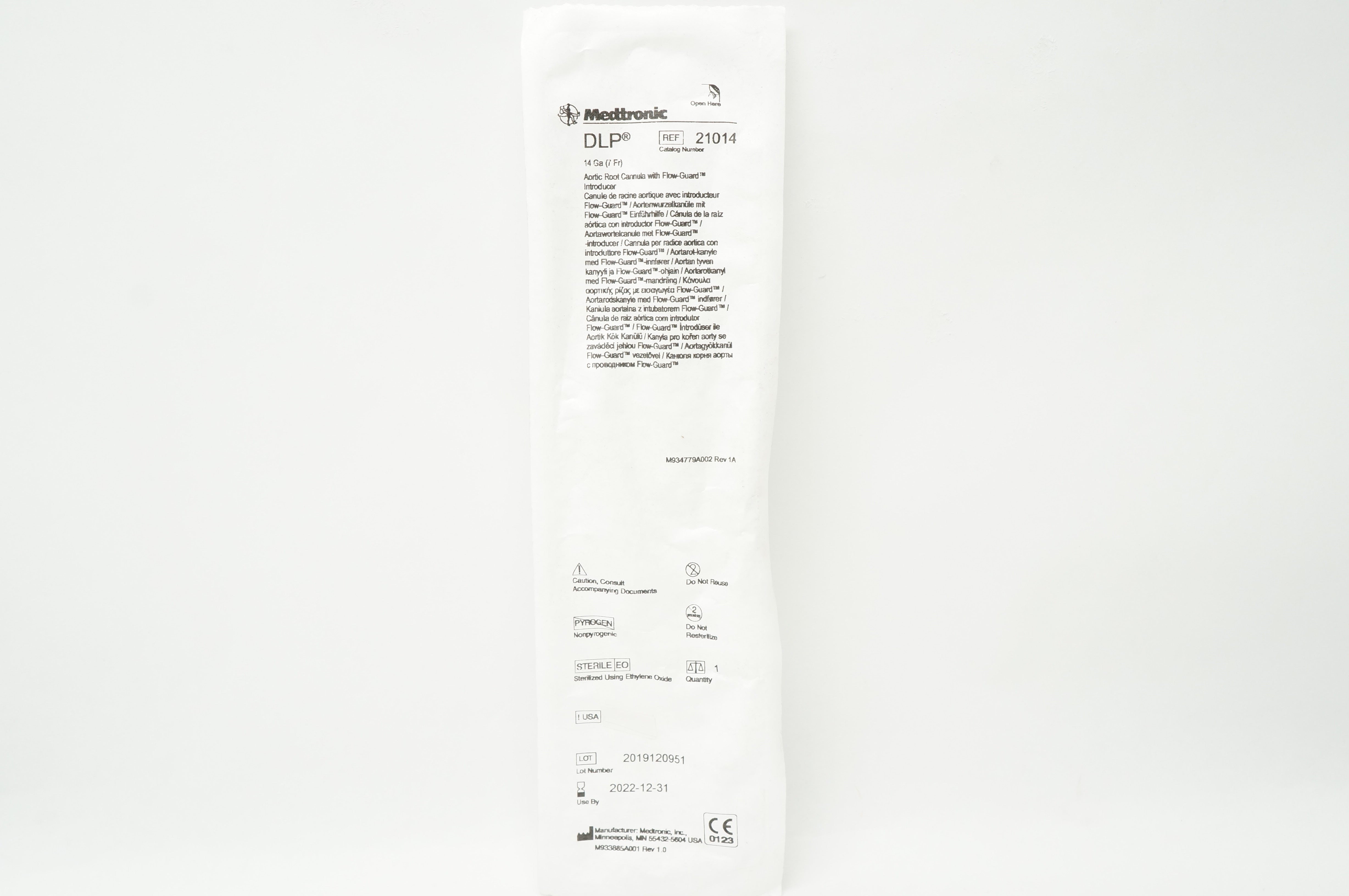 Medtronic 21014 DLP Aortic Root Cannula with Flow-Guard Introducer 14Ga