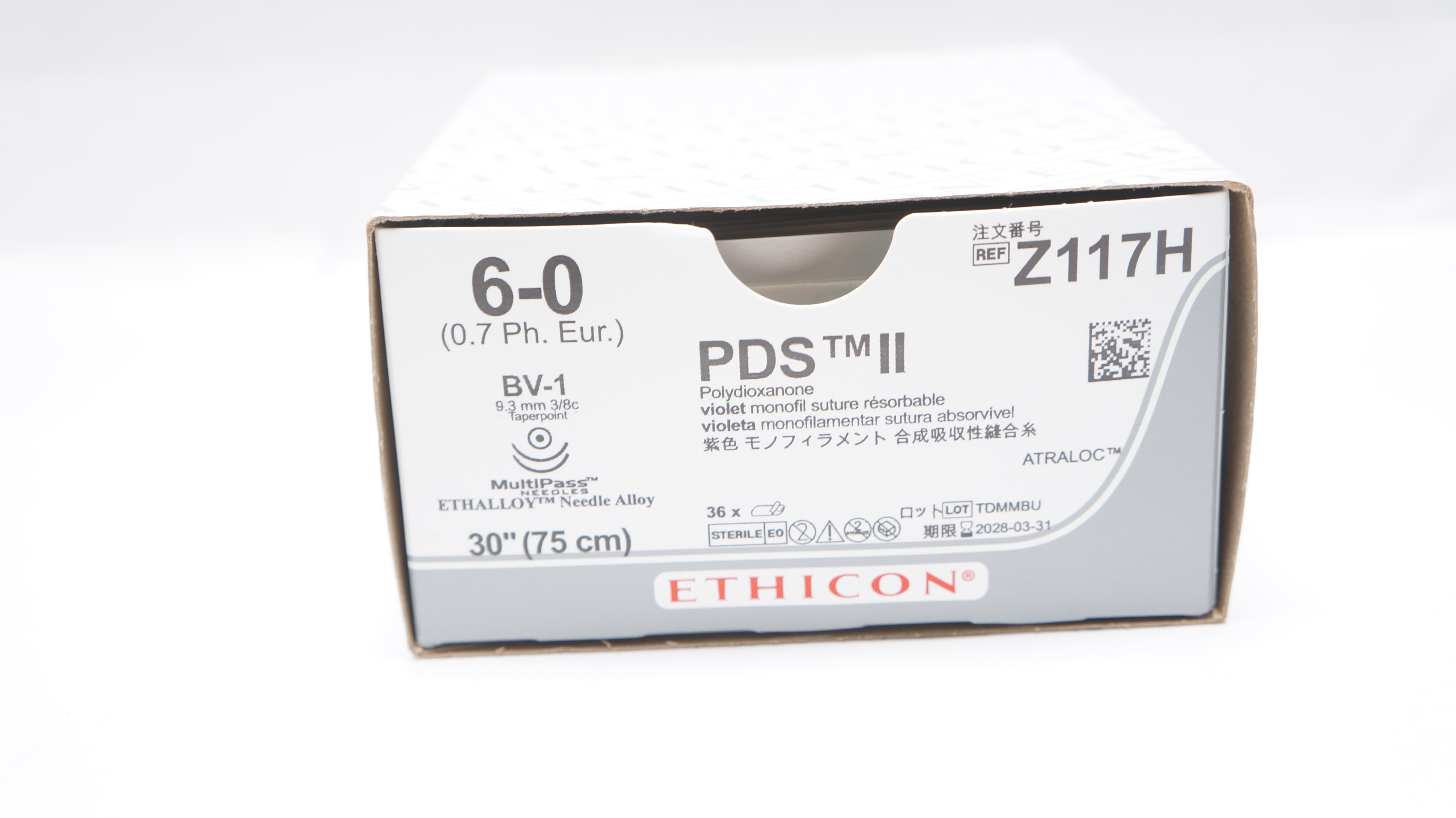 Ethicon Z117H 6-0 PDS II Stre BV-1 9.3mm 3/8c Taperpoint 30inch - Box of 36