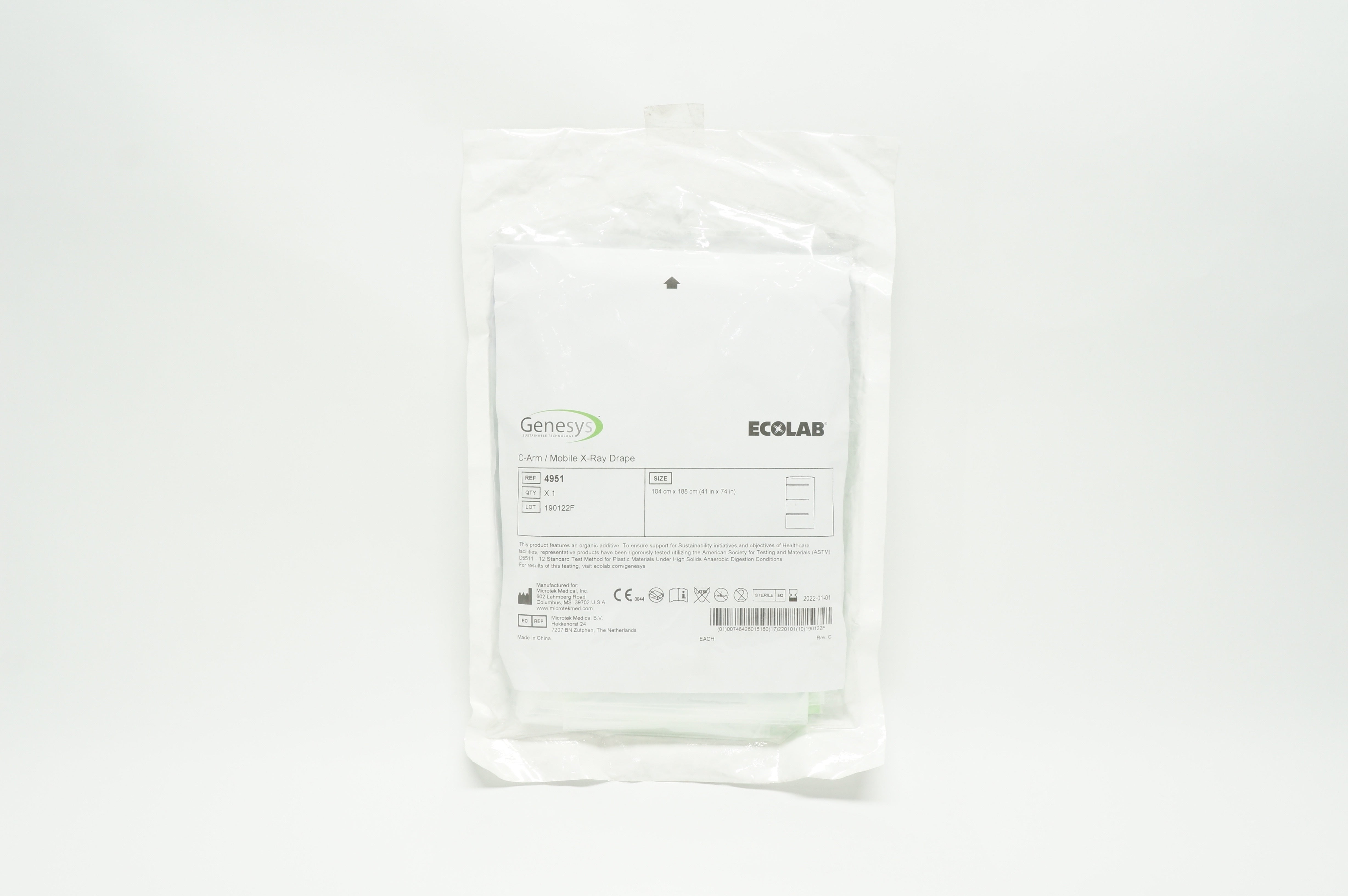 Microtek 4951 Ecolab Genesys C-Arm/Mobile X-Ray Drape 41 in x 74 in