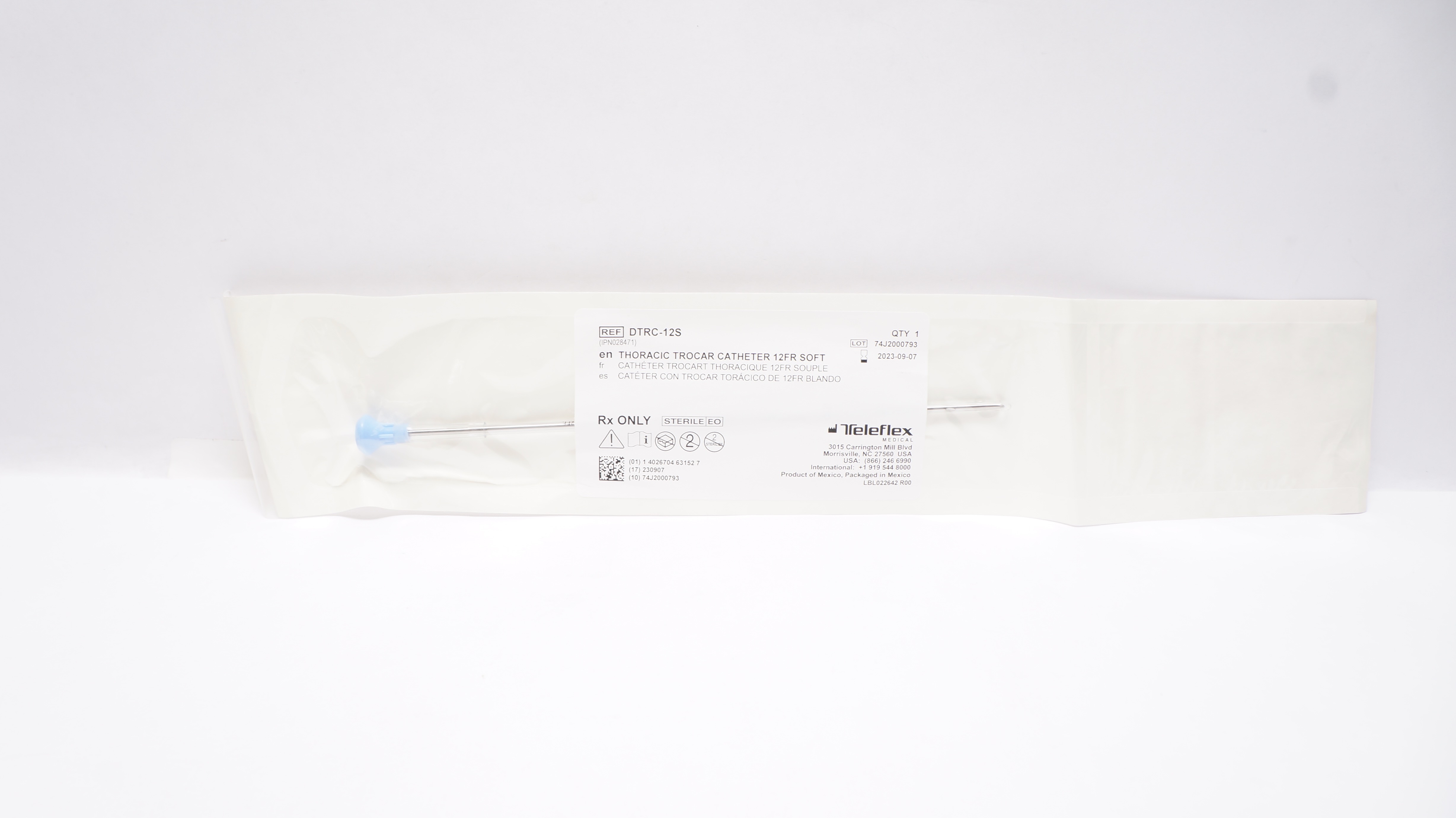 Teleflex DTRC-12S Thoracic Trocar Cath. 12FR. Soft (x)