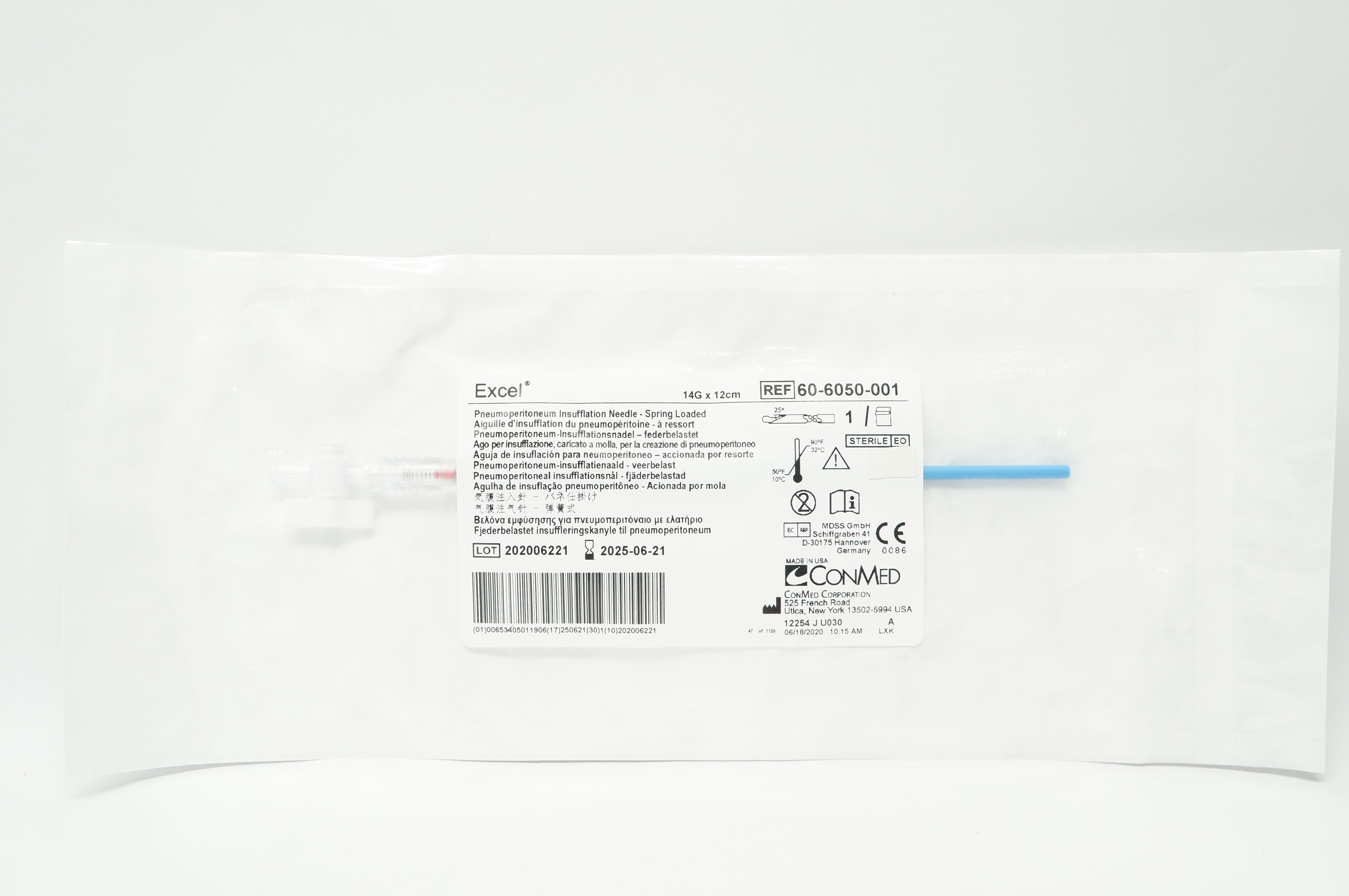 Conmed 60-6050-001 Excel Pneumoperitoneum Insufflation Ndle 14G x 12cm