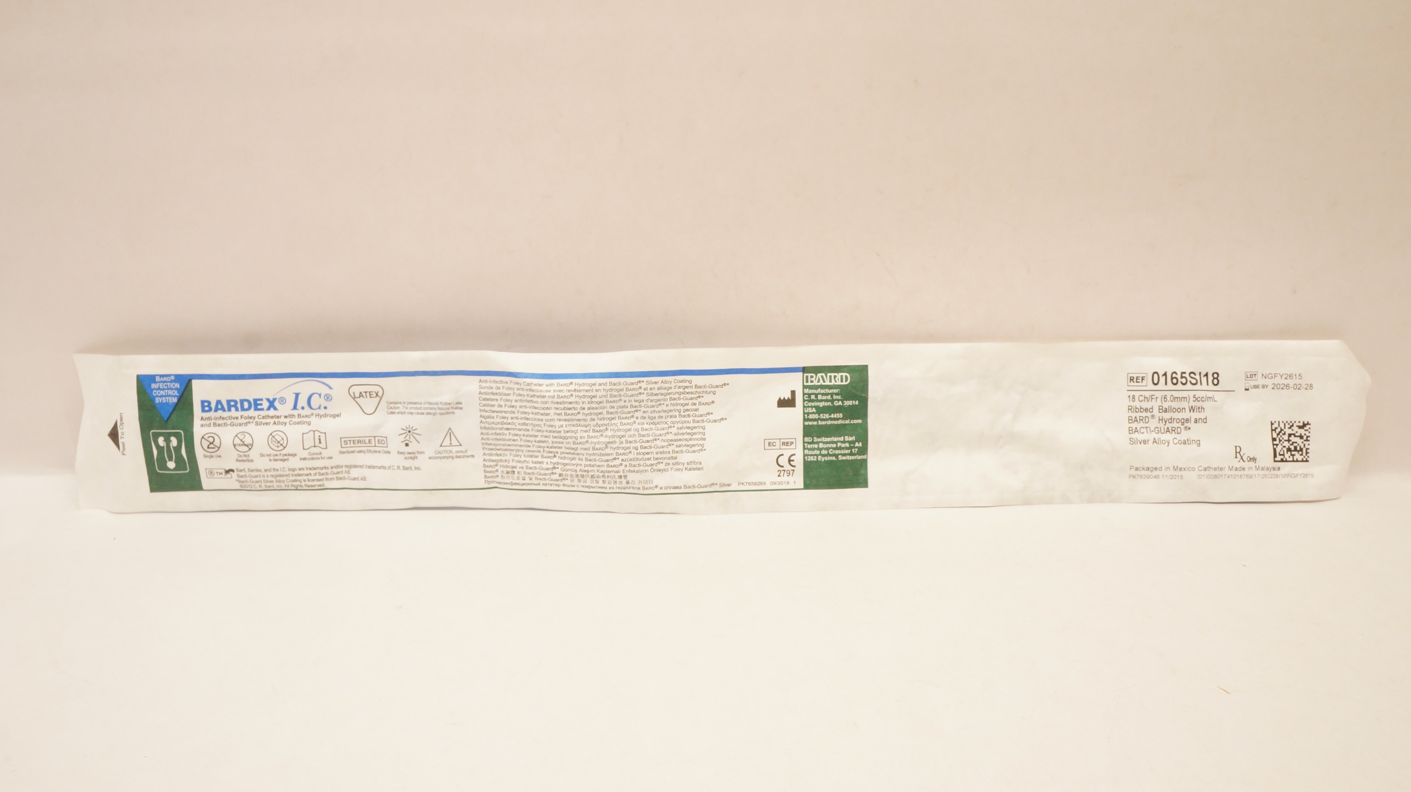 Bard 0165SI18 Bardex I.C. Anti-Infective Foley Cath. 18Ch/Fr 5cc/mL Balloon