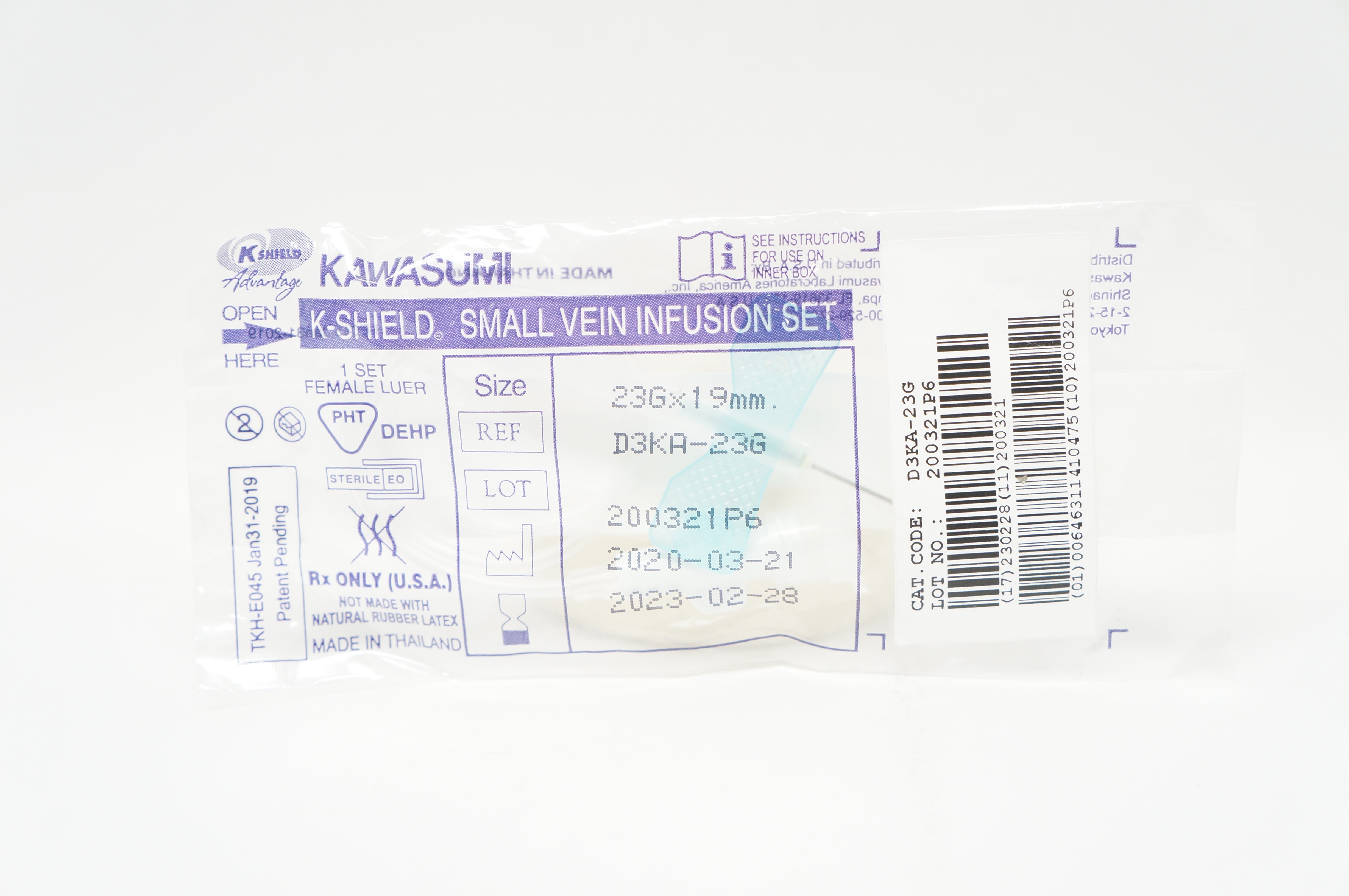 KAWASUMI D3KA-23G K-Shield Small Vein Infusion Set 23G x 19mm