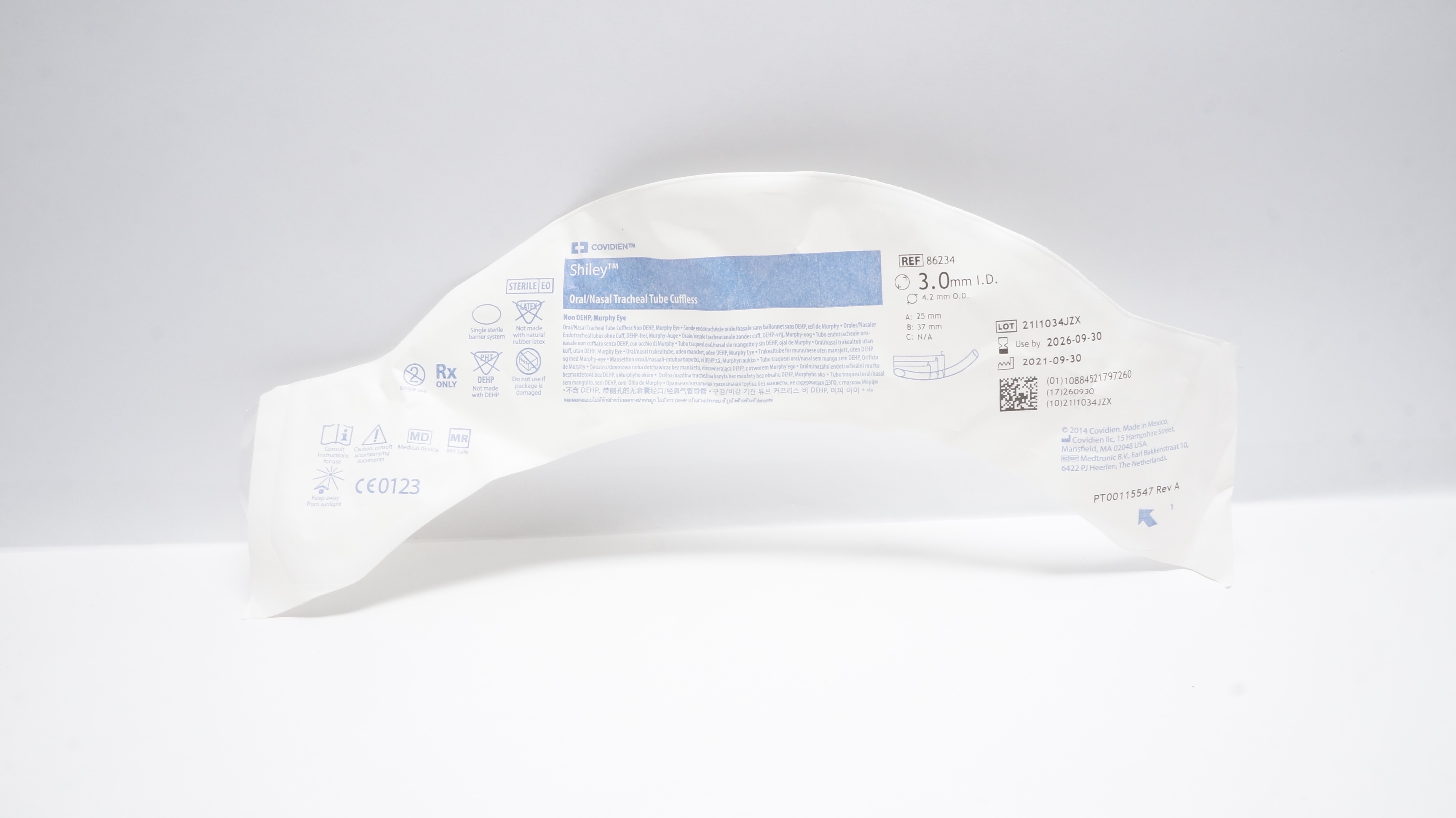 Covidien 86234 Shiley Oral/Nasal Tracheal Tube Cuffless 3.0mm x 4.2mm