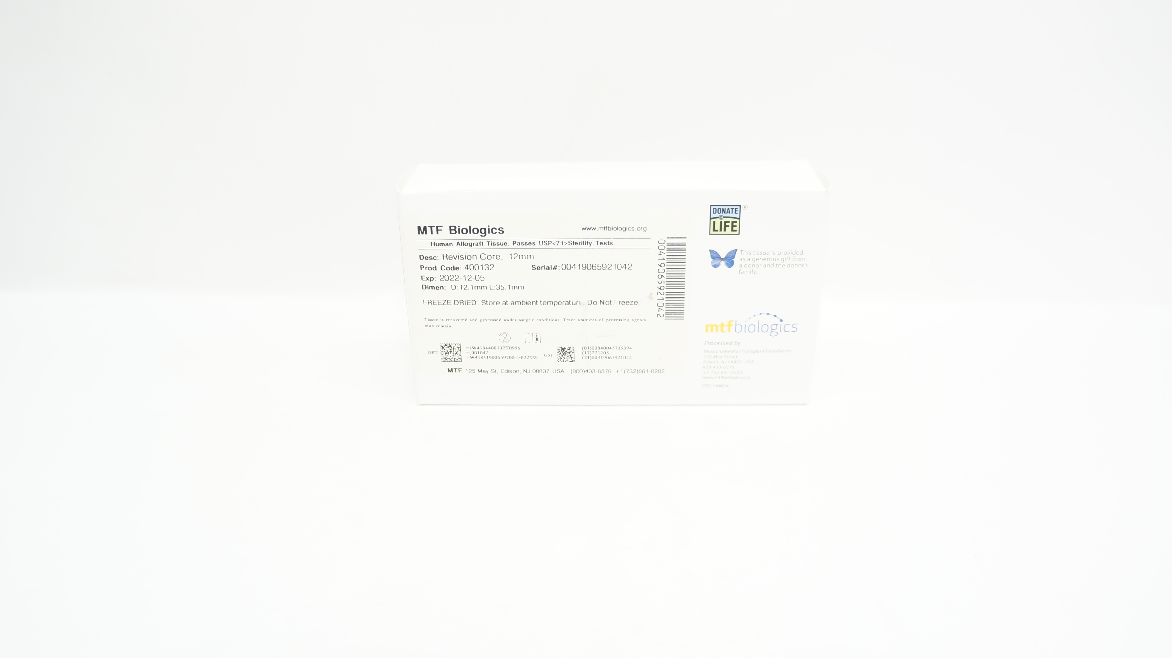 MTF Biologics 400132 Human Allograft Tissue, Revision Core 12mm (x)
