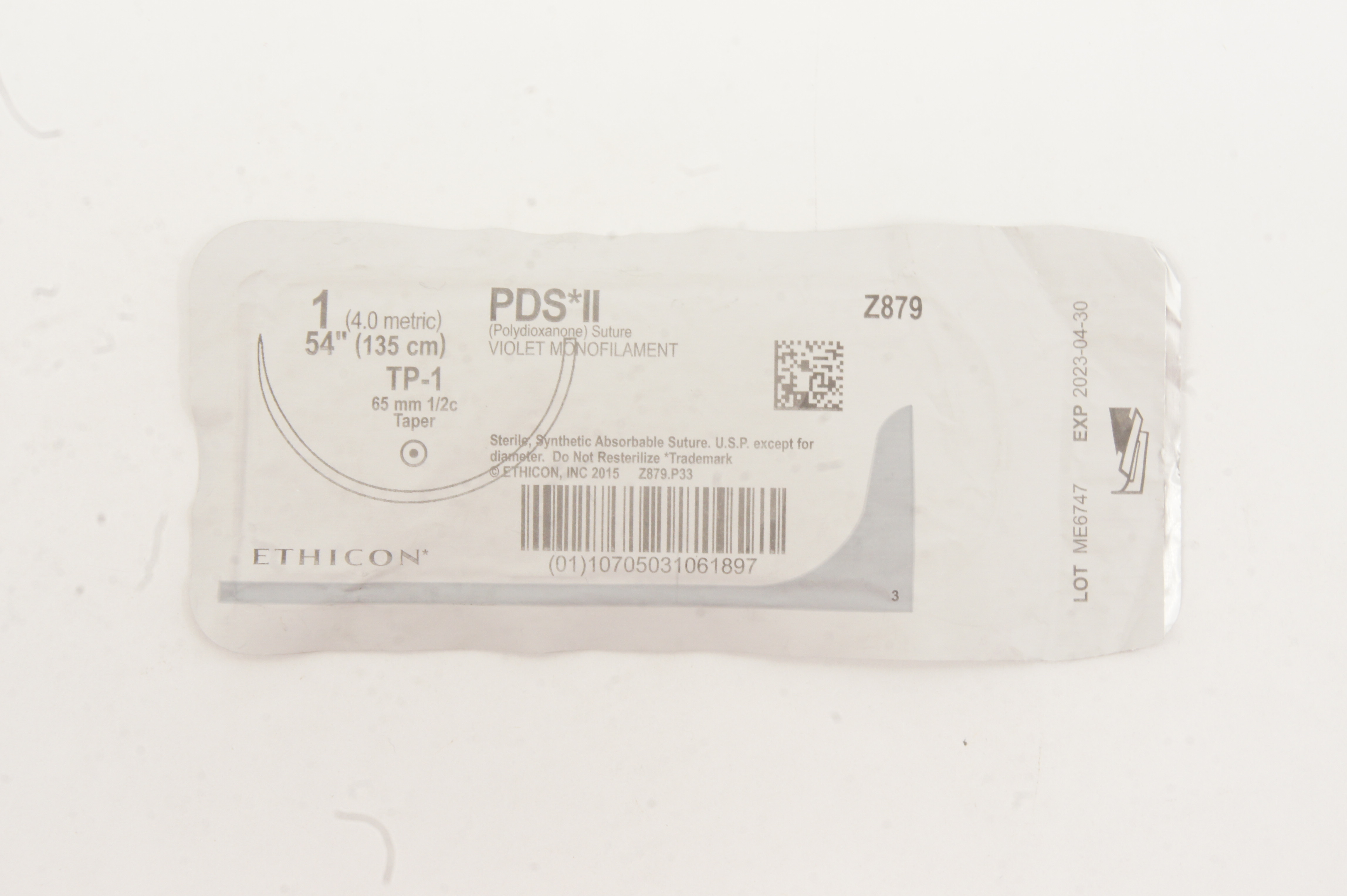 Ethicon Z879 1 PDS II VIOLET MONOFILAMENT TP-1 65mm 1/2c Taper, 54inch