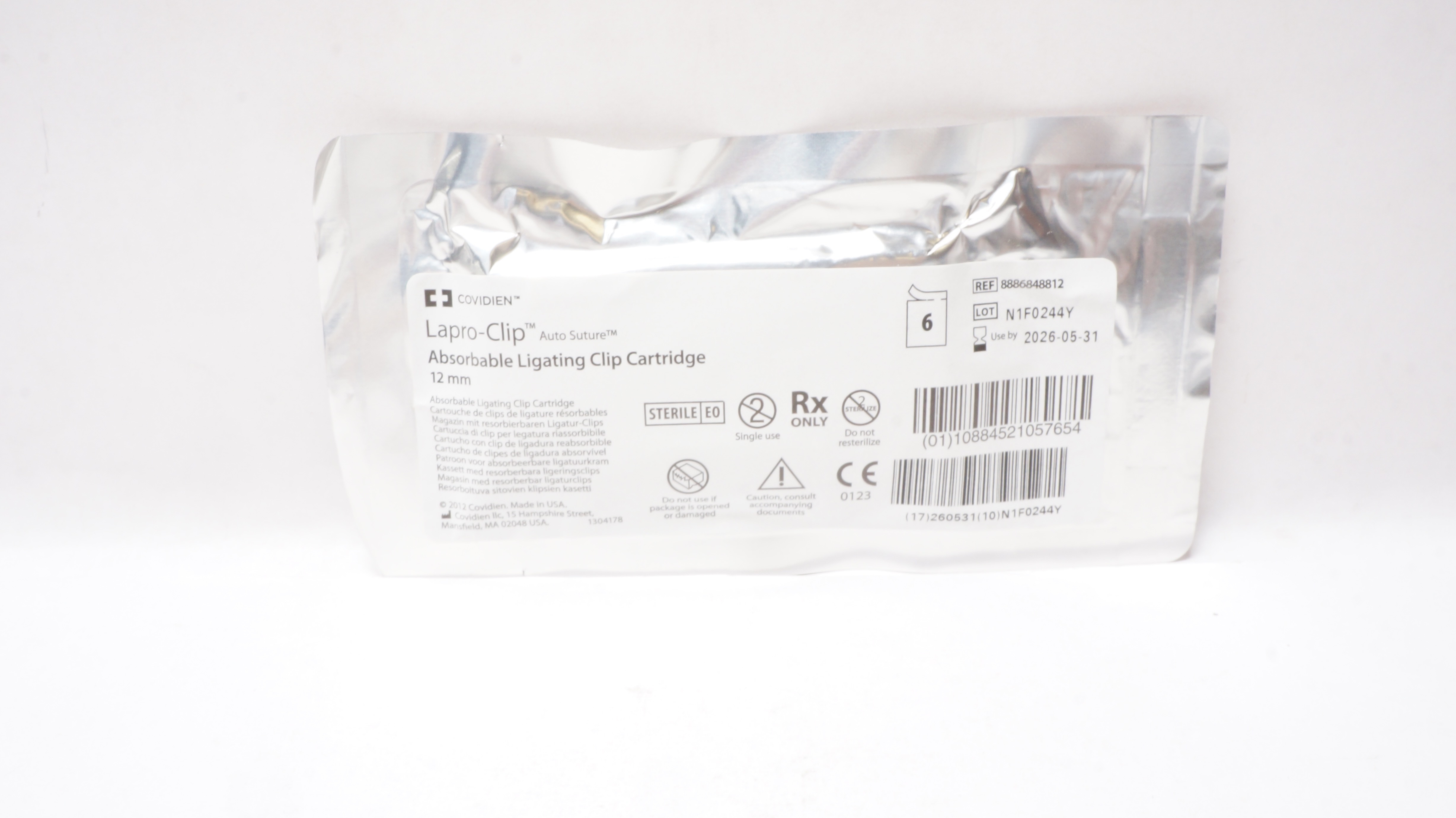 Covidien 8886848812 Lapro-Clip Absorbable Ligating Clip Cartridge 12mm