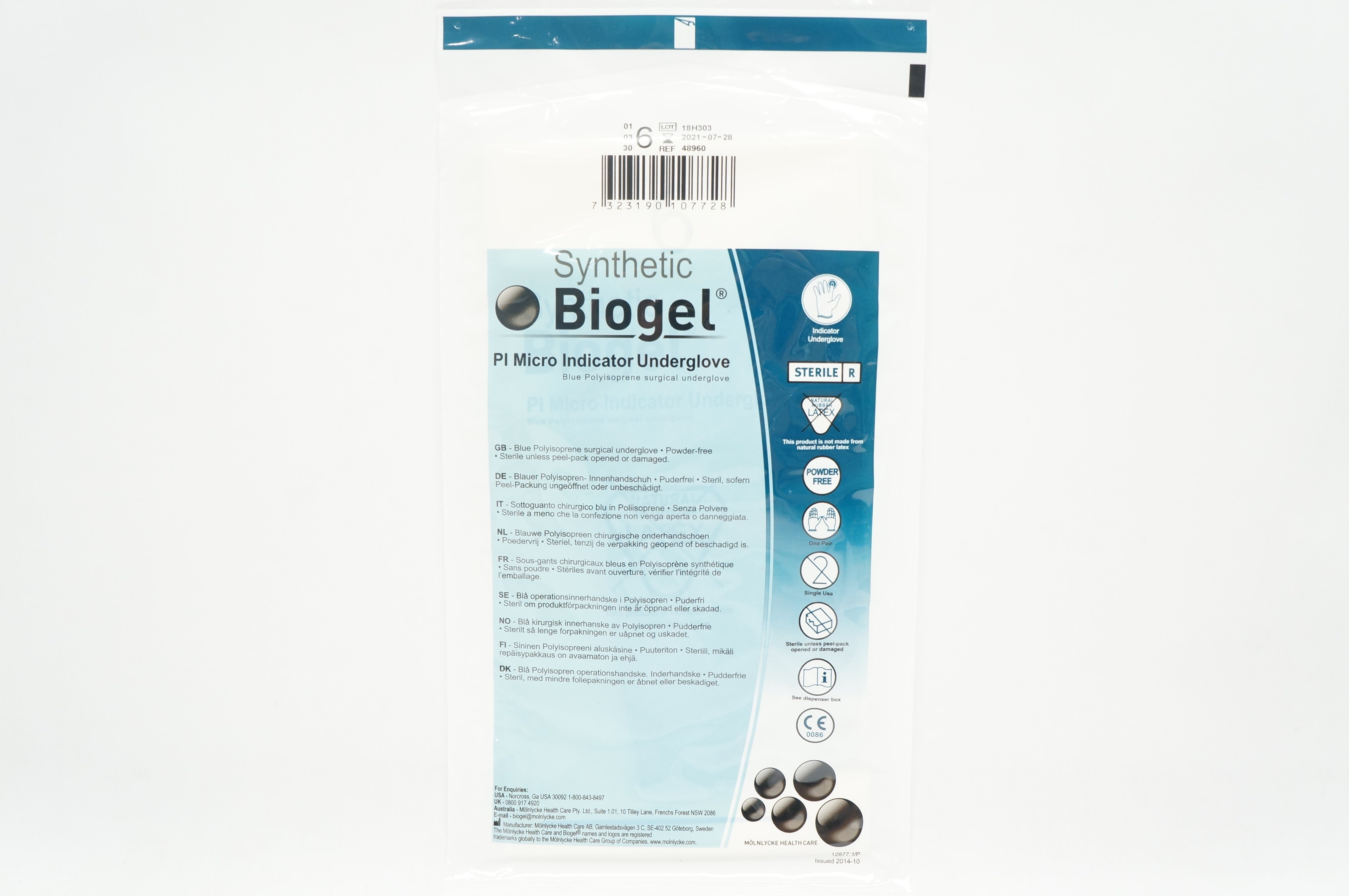 Molnlycke HealthCare 48960 Biogel PI Micro Indicator Underglove, Size 6 (x)