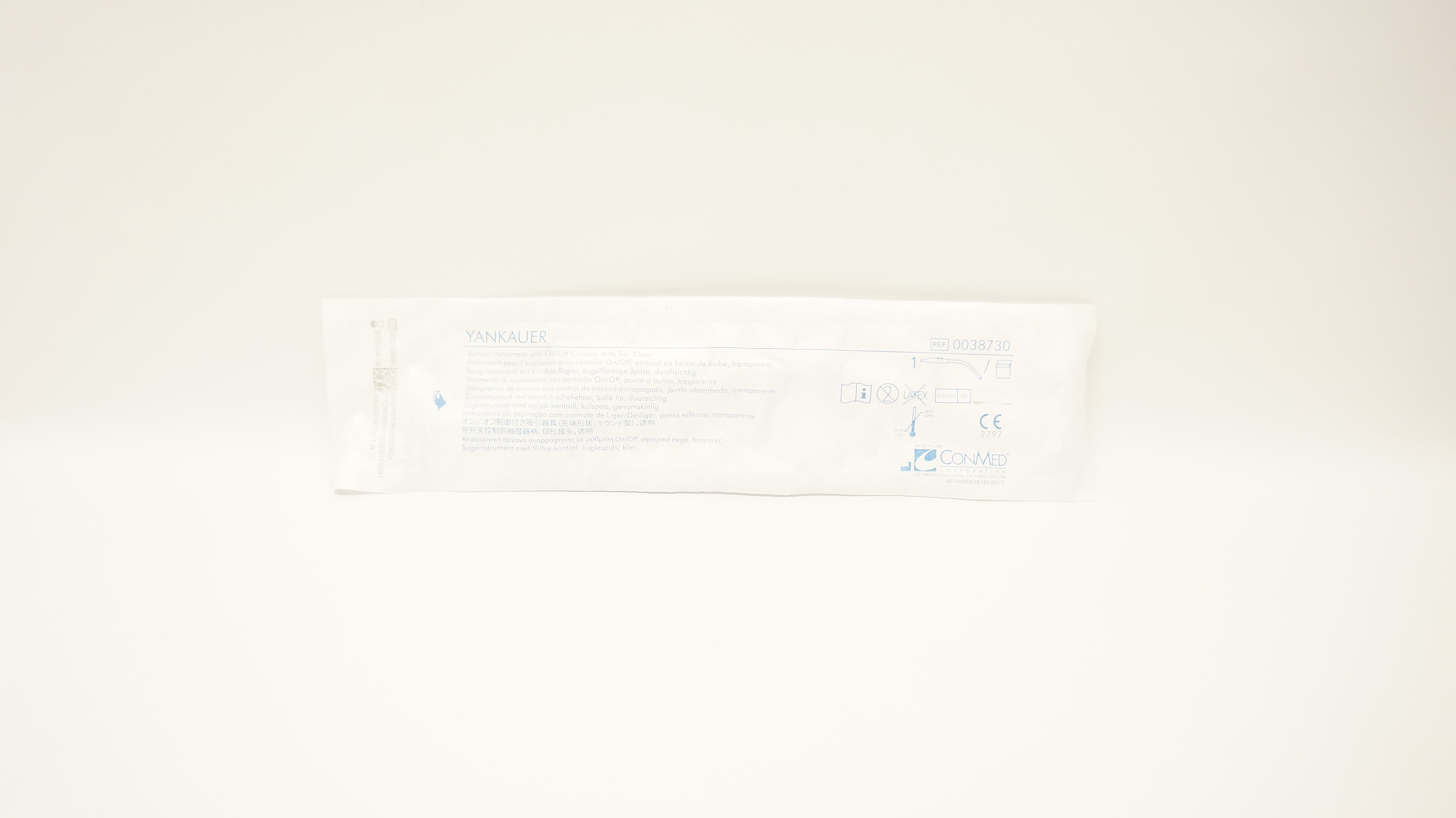 ConMed 0038730 YANKAUER Suction Instrument w/On/Off Control Bulb Tip Clear