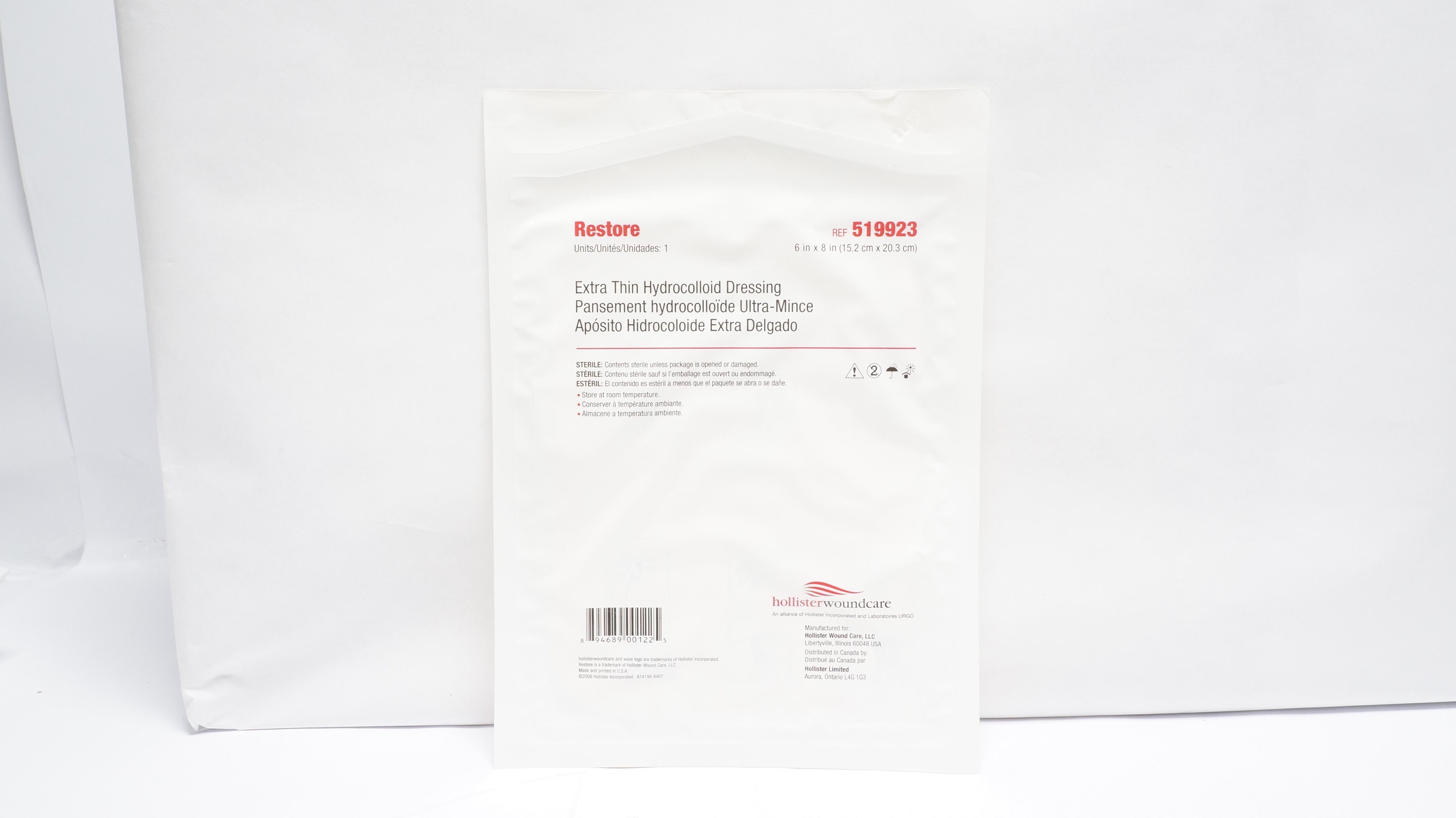 Hollister 519923 Restore Extra Thin Hydrocolloid Dressing 6inch x 8inch