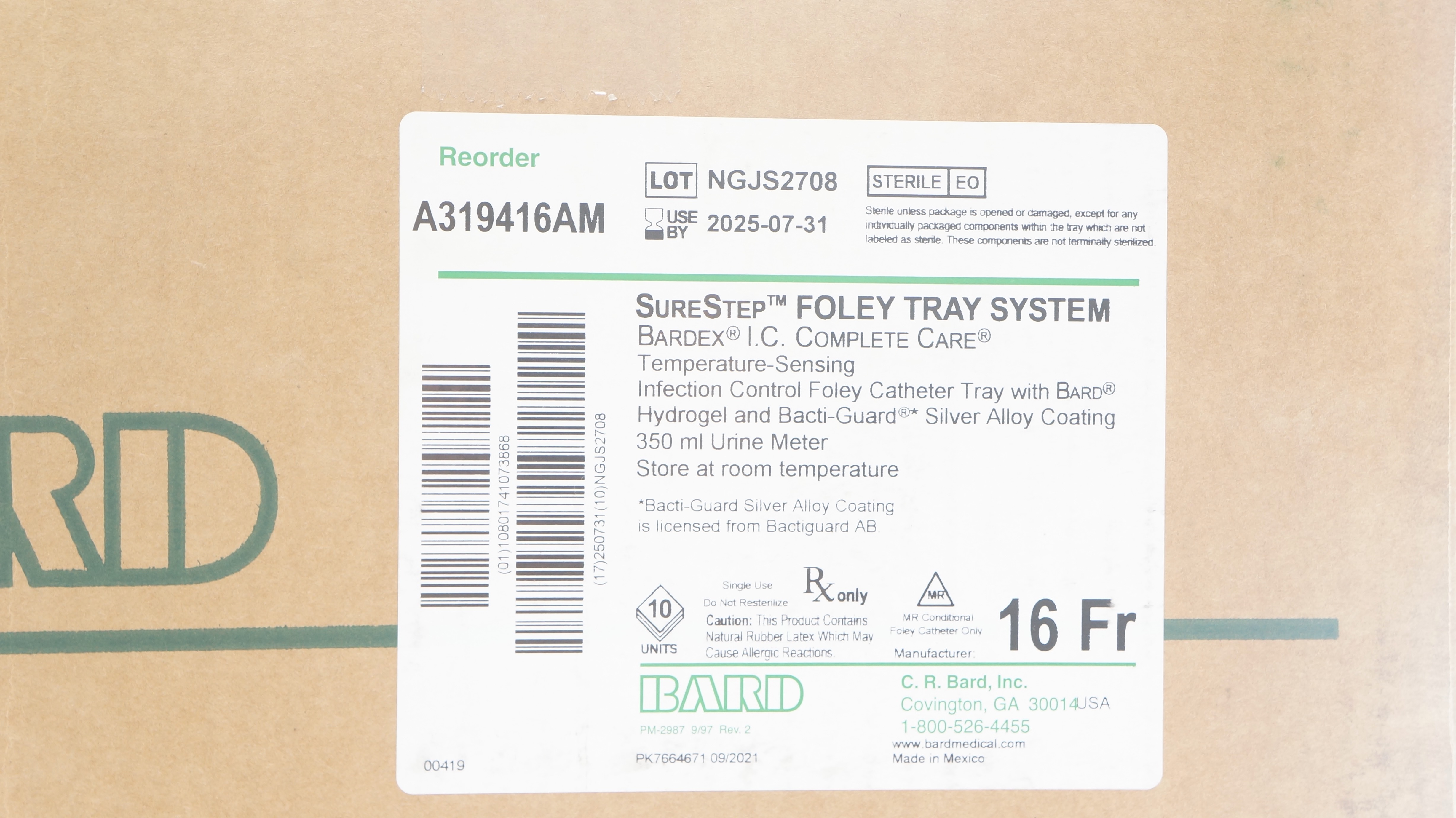 Bard A319416AM SureStep Foley Tray System 16Fr. - Box of 10