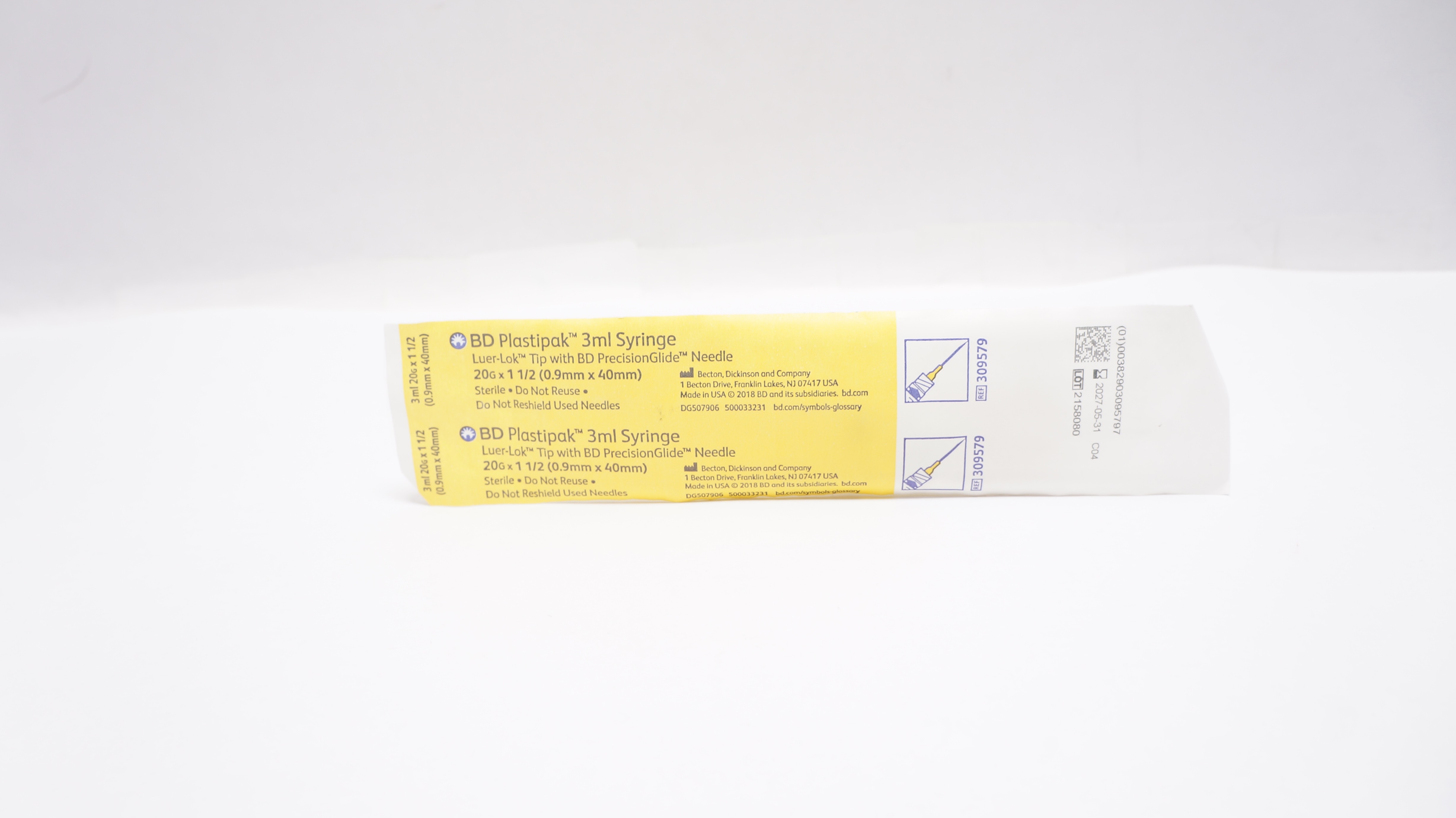 BD 309579 3ml Syringe Luer-Lok Tip with BD PrecisionGlide Ndle 20G x 1-1/2