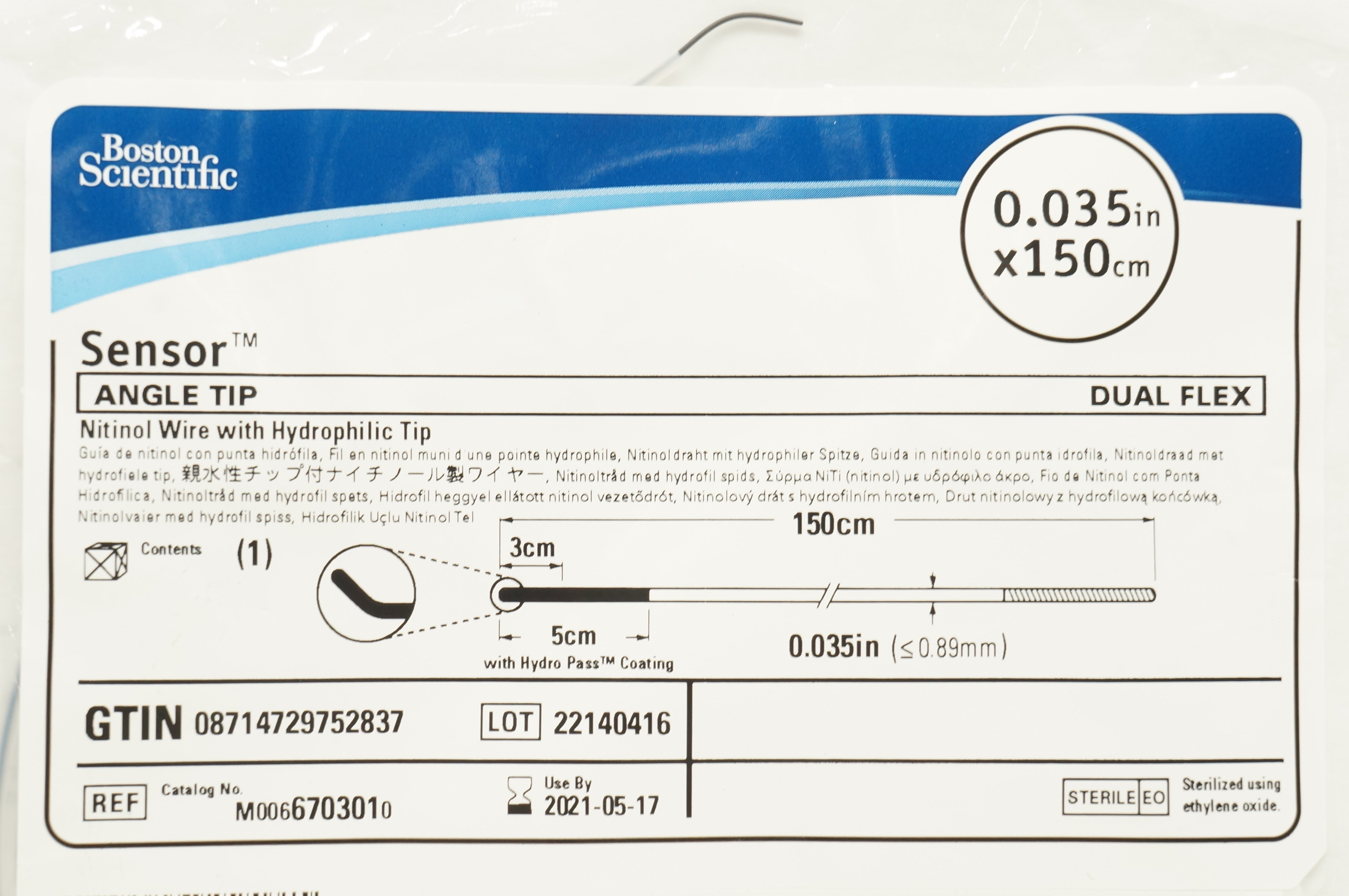 Boston Scientific M0066703010 Sensor Angle Tip Nitinol Wire 0.035inch x 150cm(x)