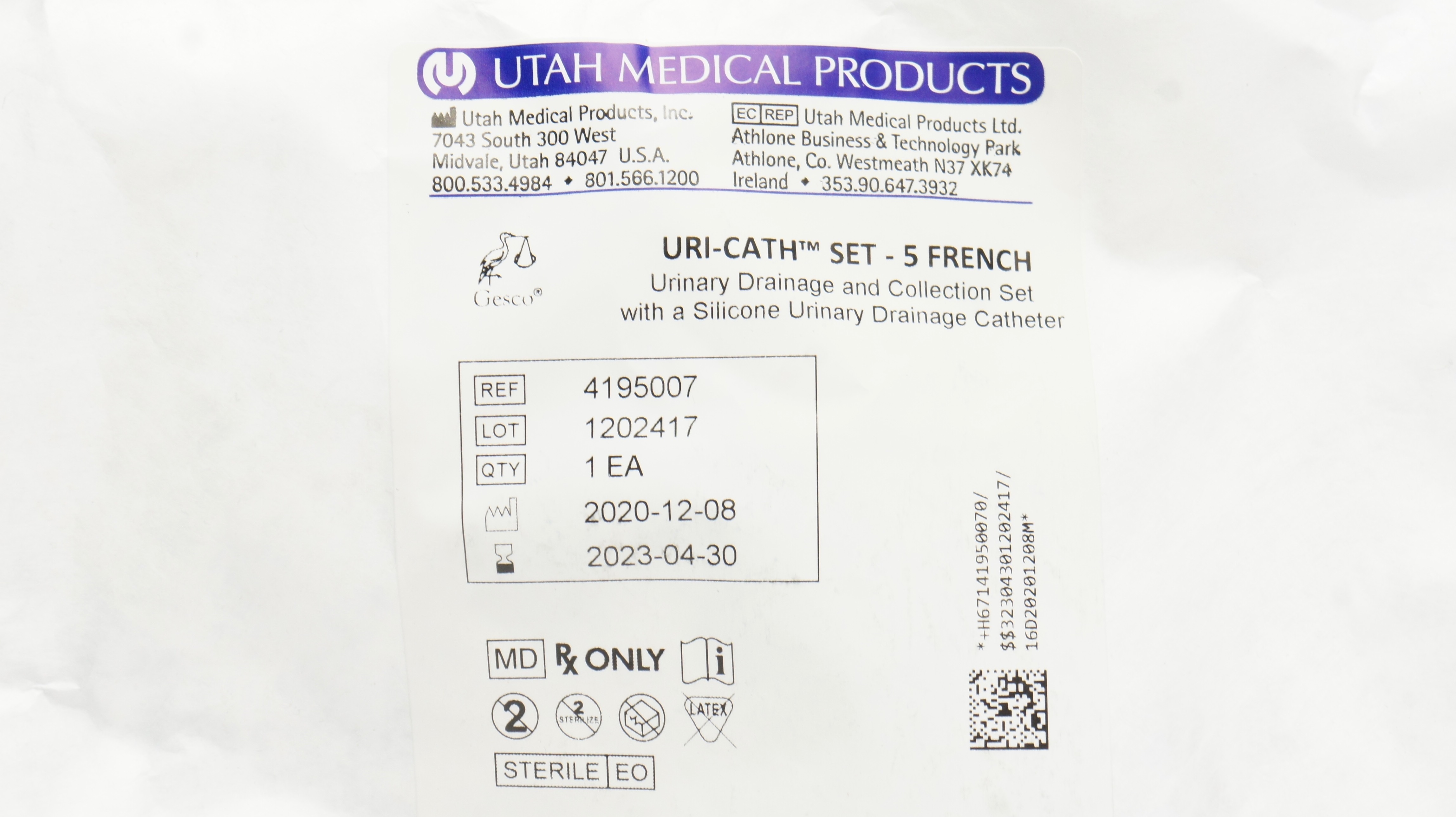 Utah Medical 4195007 Uri-Cath Set 5Fr., Urinary Drainage and Collection Set (x)