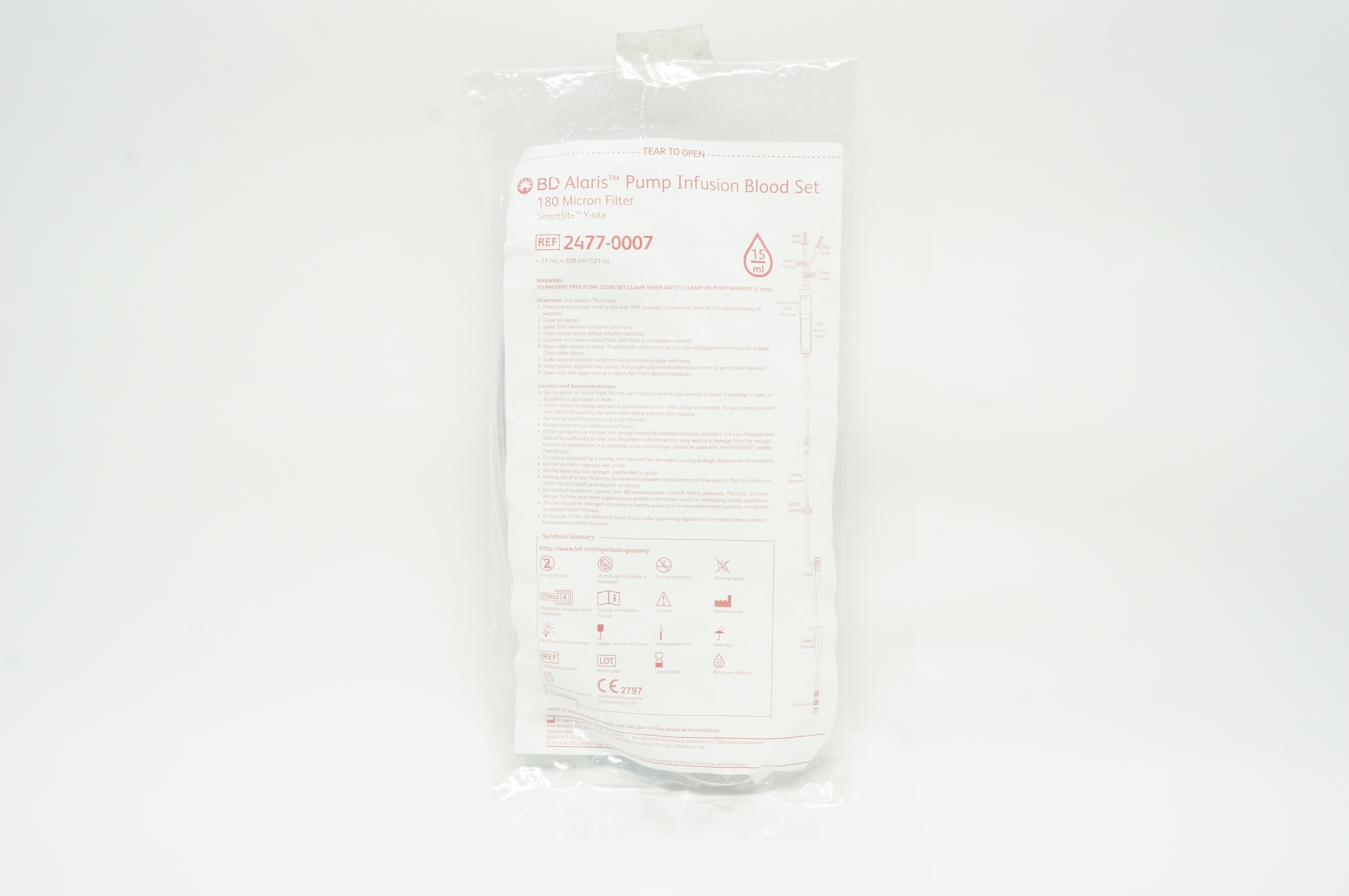 BD 2477-0007 Alaris Pump Infusion Blood Set 180 Micron Filter 15ml (x)