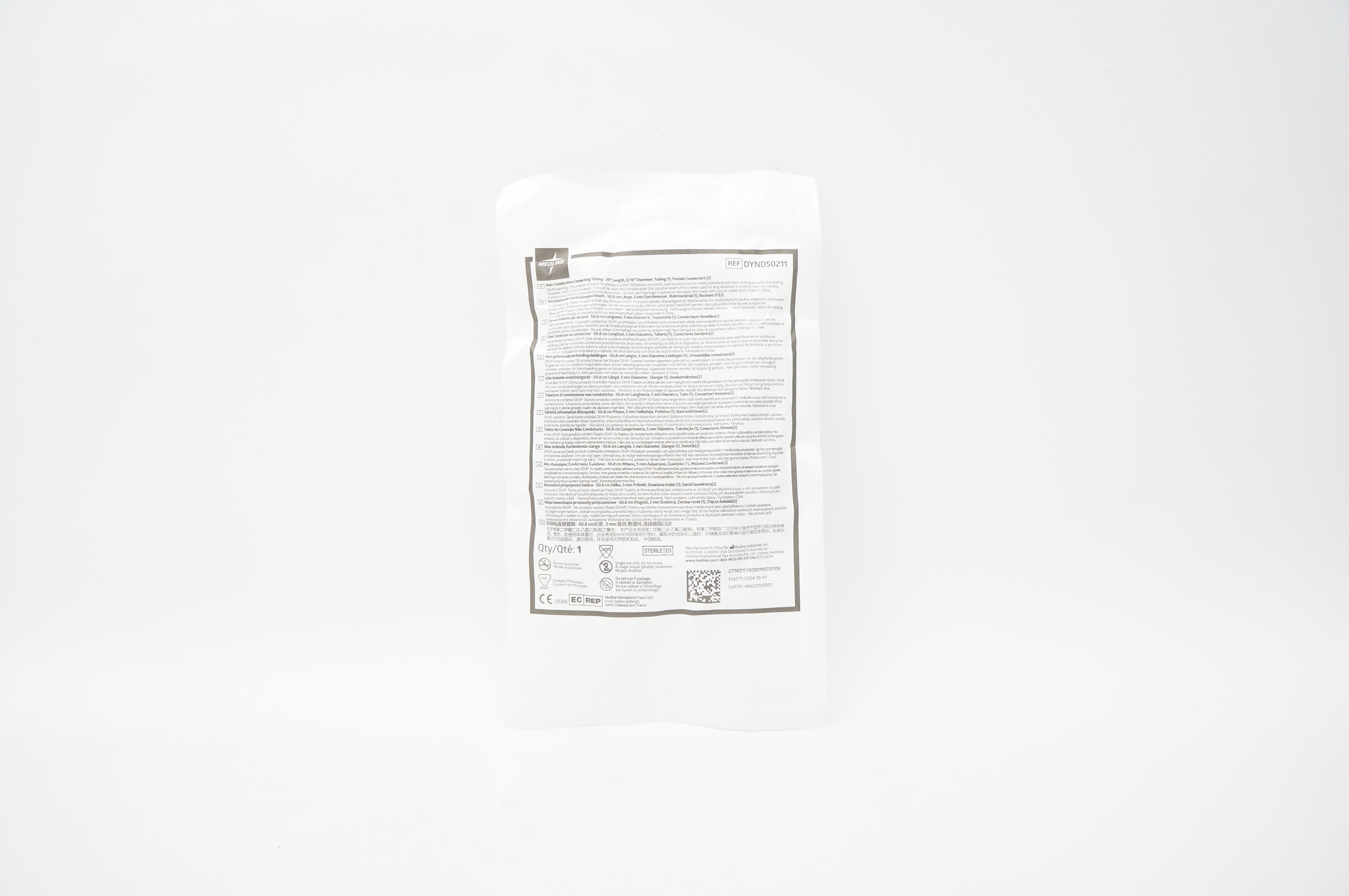 Medline DYND50211 Non Conductive Connecting Tubing 20inch x 3/16inch