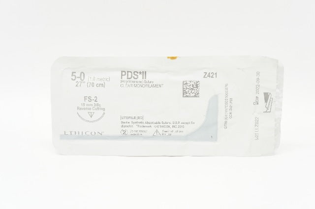Ethicon Z421 5-0 PDS II Clear Monofilament FS-2 19mm 3/8c Reverse Cutting 27in.