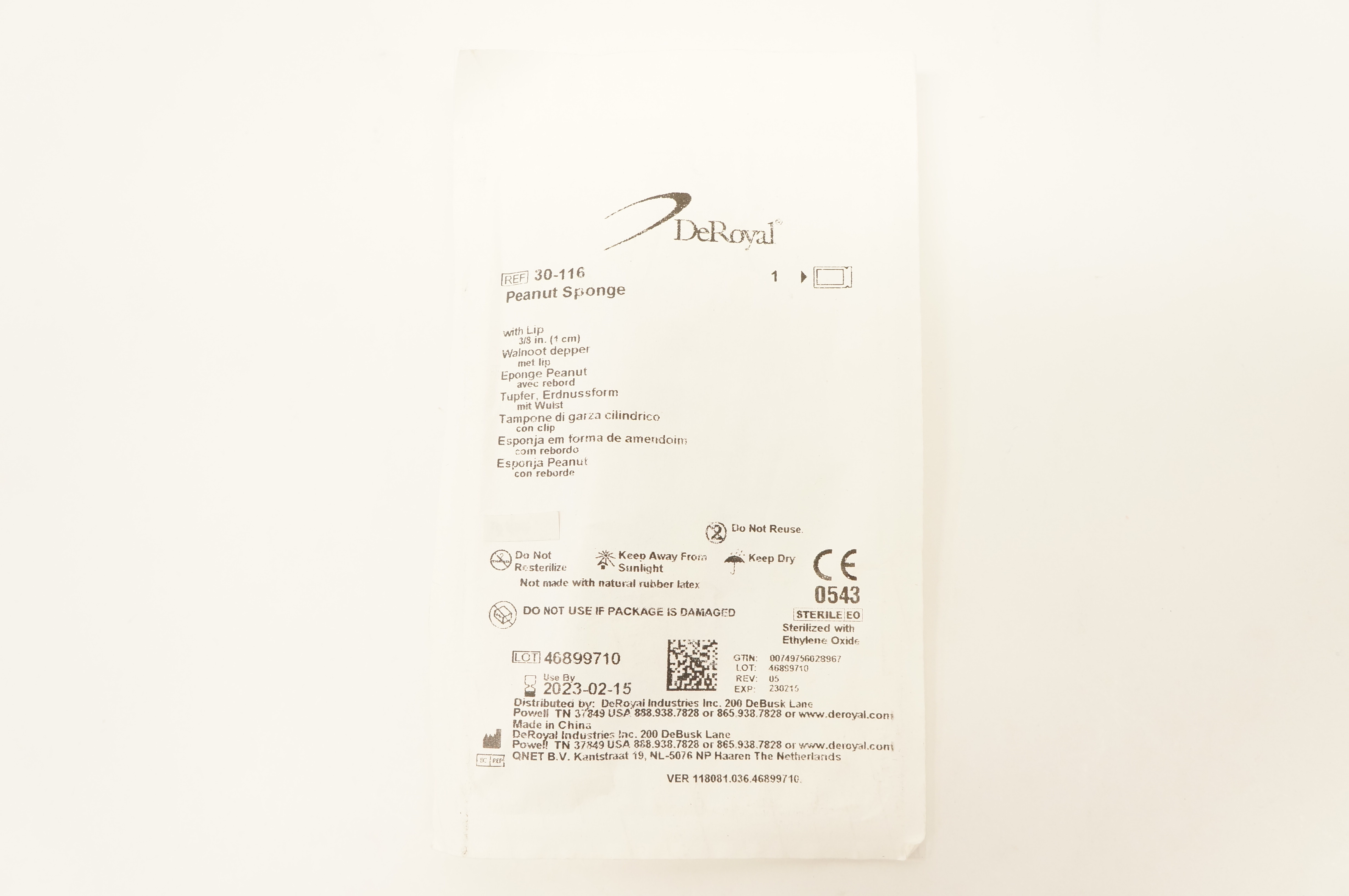 DeRoyal 30-116 Peanut Sponge with Lip 3/8inch