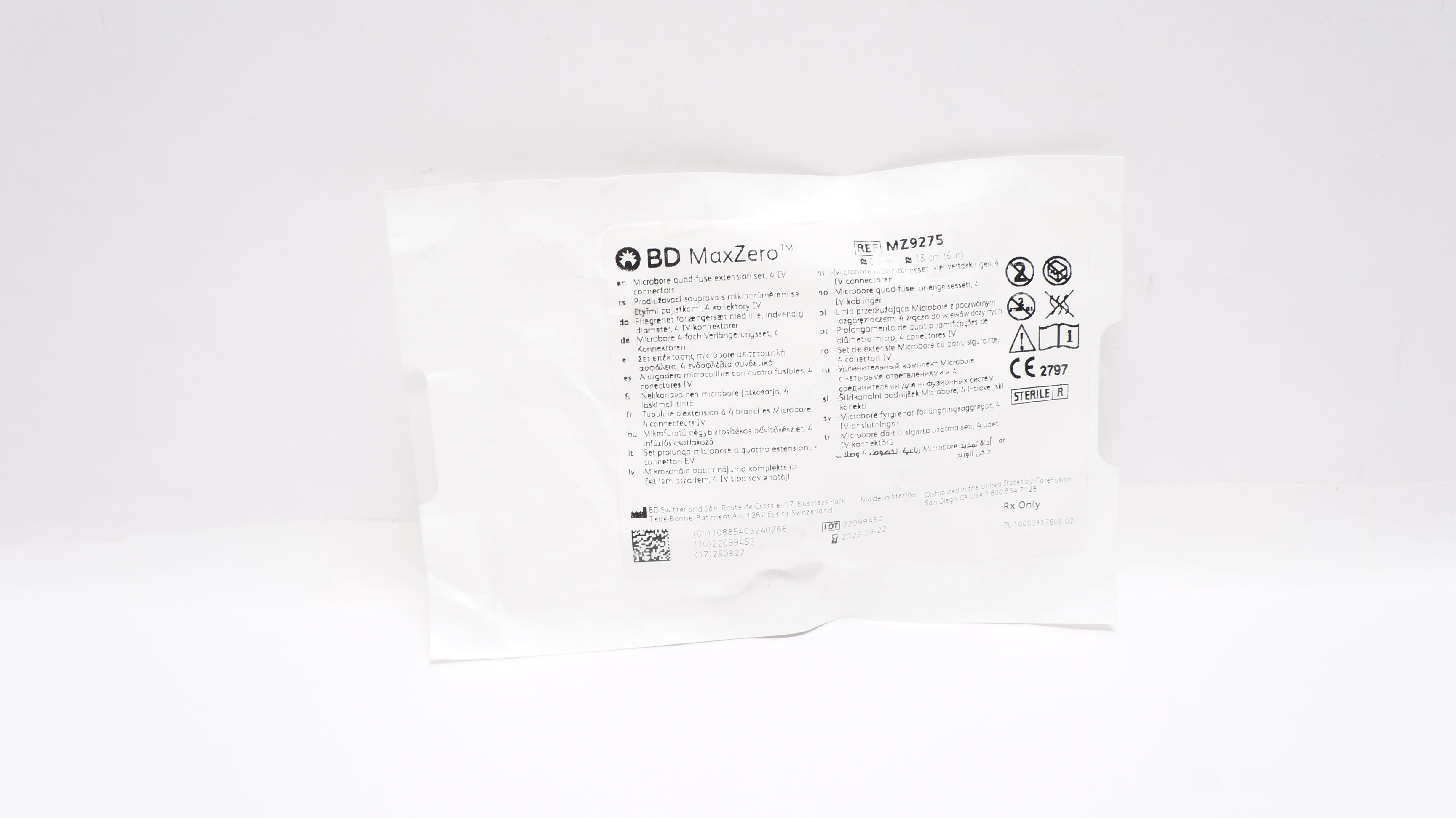 BD MZ9275 MaxPlus Microbore Quad-Fuse Extension Set, 4 Connectors, 0.9ml x 6inch