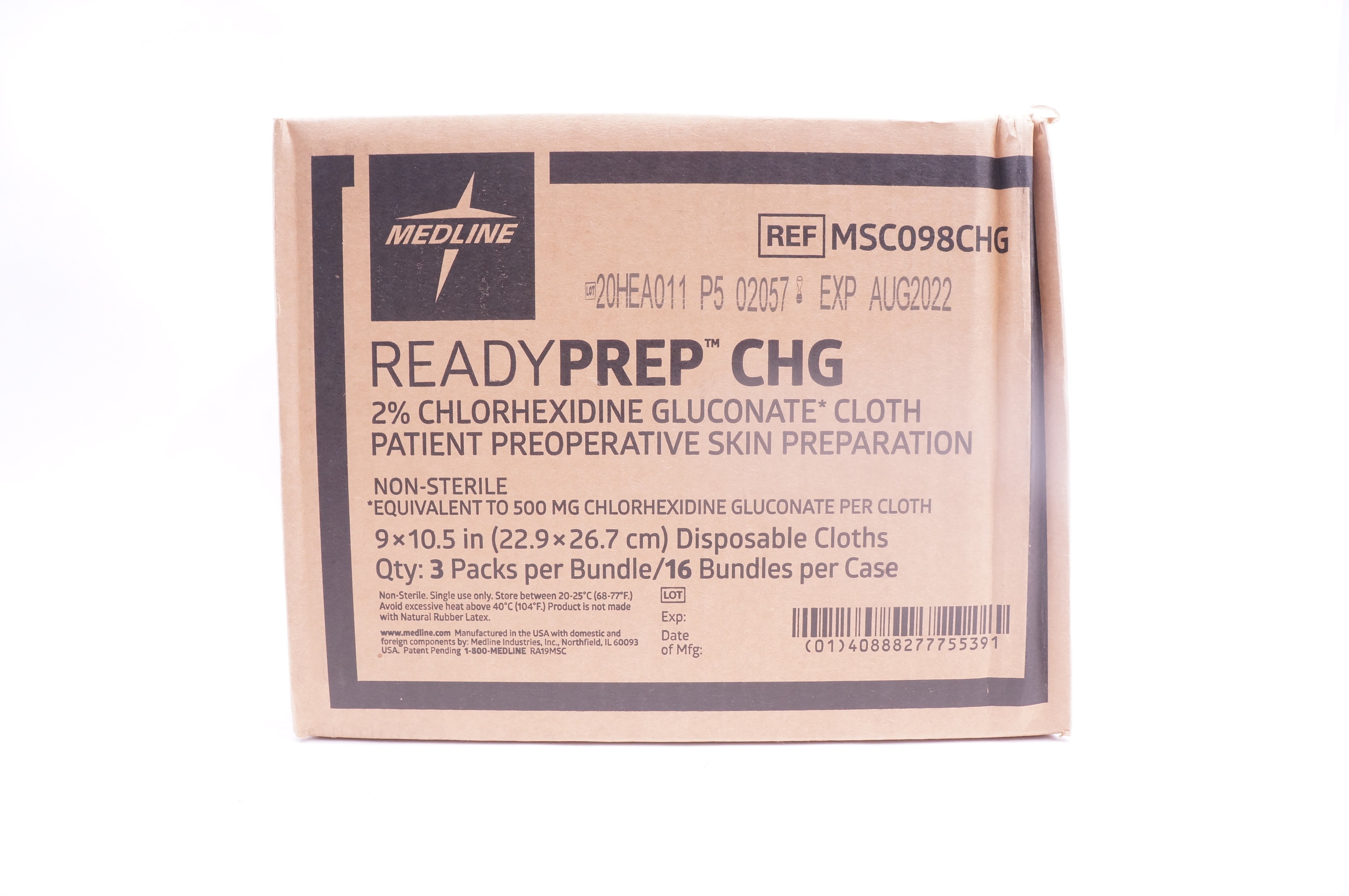 Medline MSC098CHG Readyprp CHG 9 x 10.5inch Bundle - Case of 16