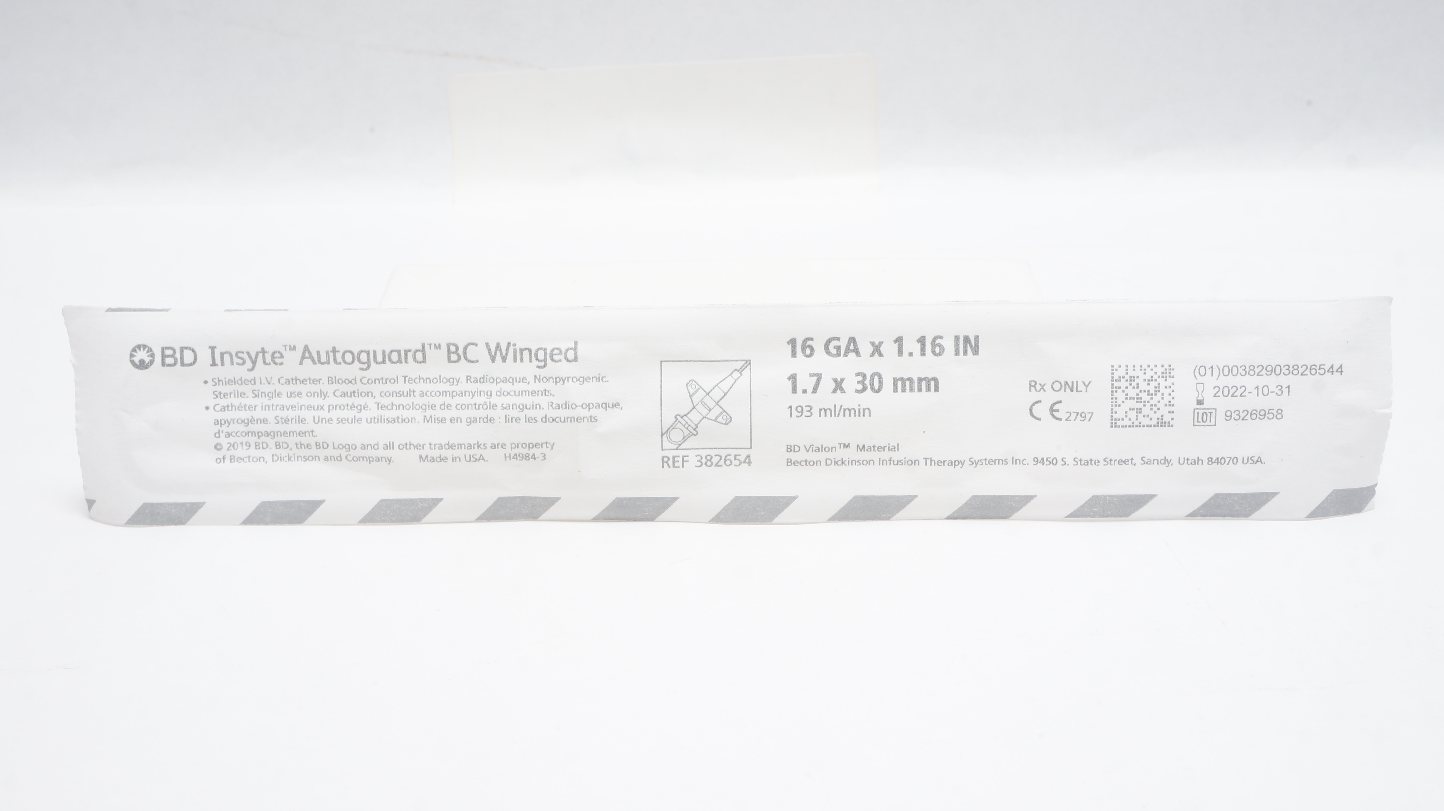 BD 382654 Insyte Autoguard Shielded Winged I.V. Cath. 16GA x1.16in 193ml/min (x)