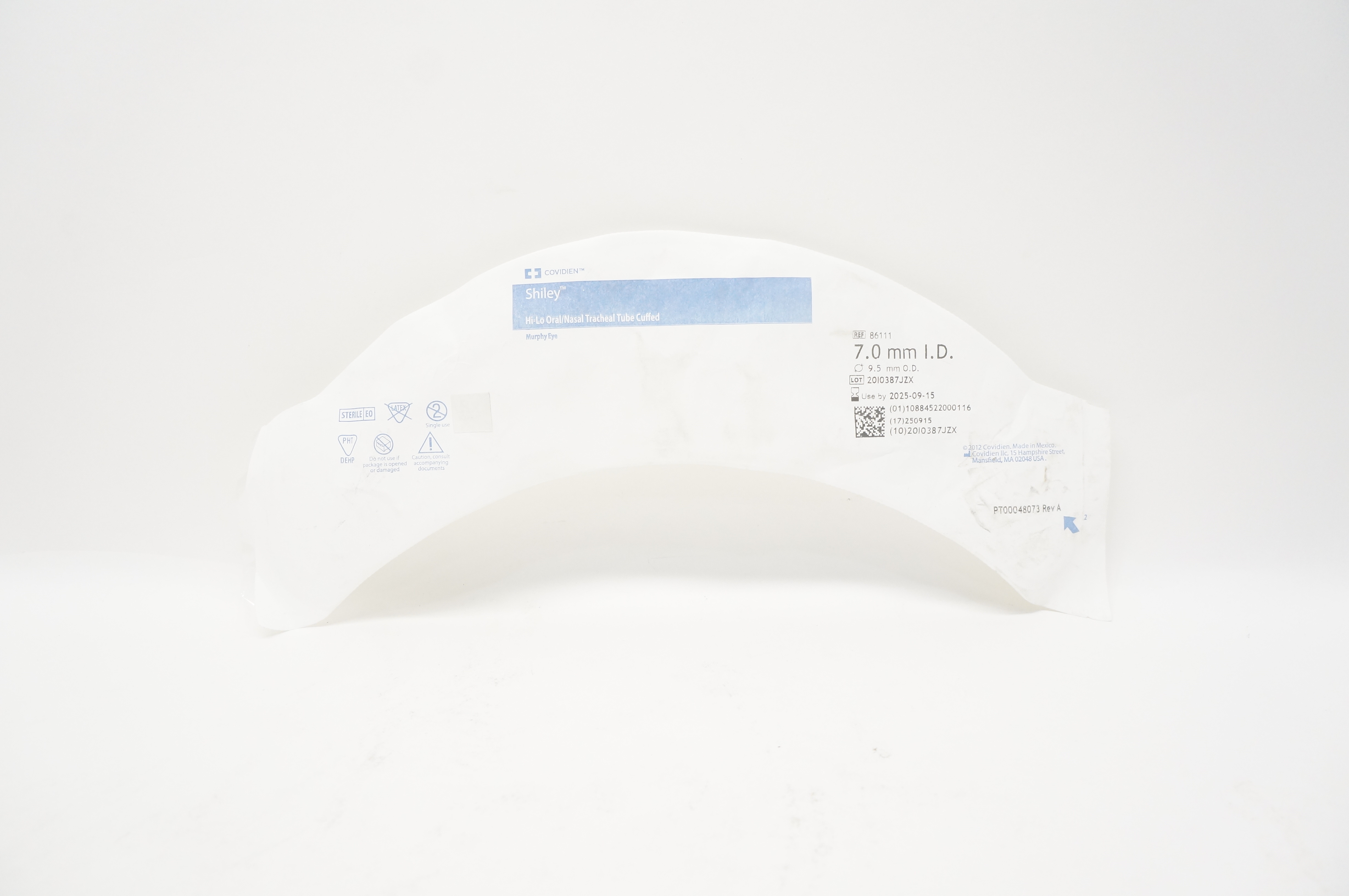 Covidien 86111 Shiley  Hi-Lo Oral/Nasal Tracheal Tube Cuffed 7.0mm ID x 9.5mm OD