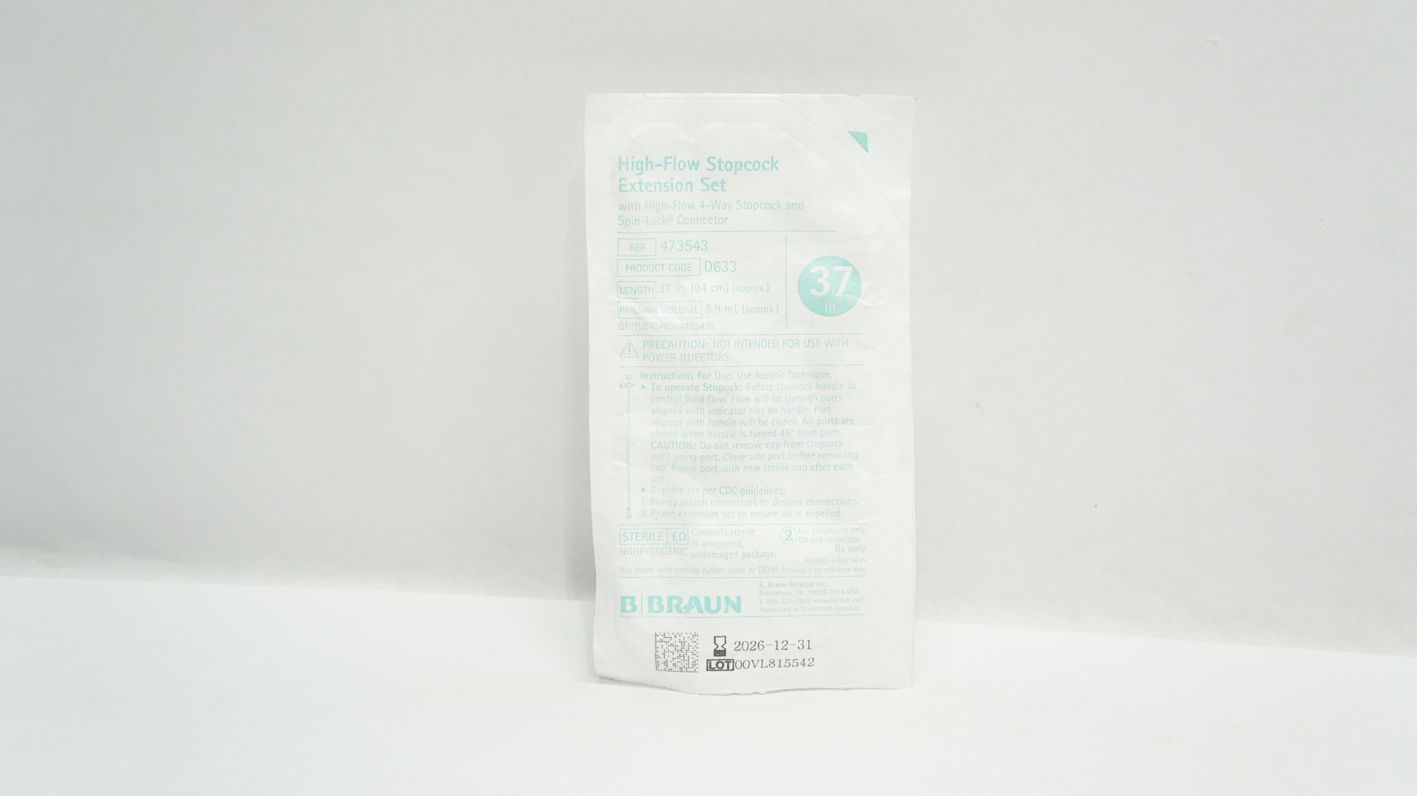 Braun 473543 High-Flow Stopcock Extension Set 37 inch x 5.9 mL (Approx.)