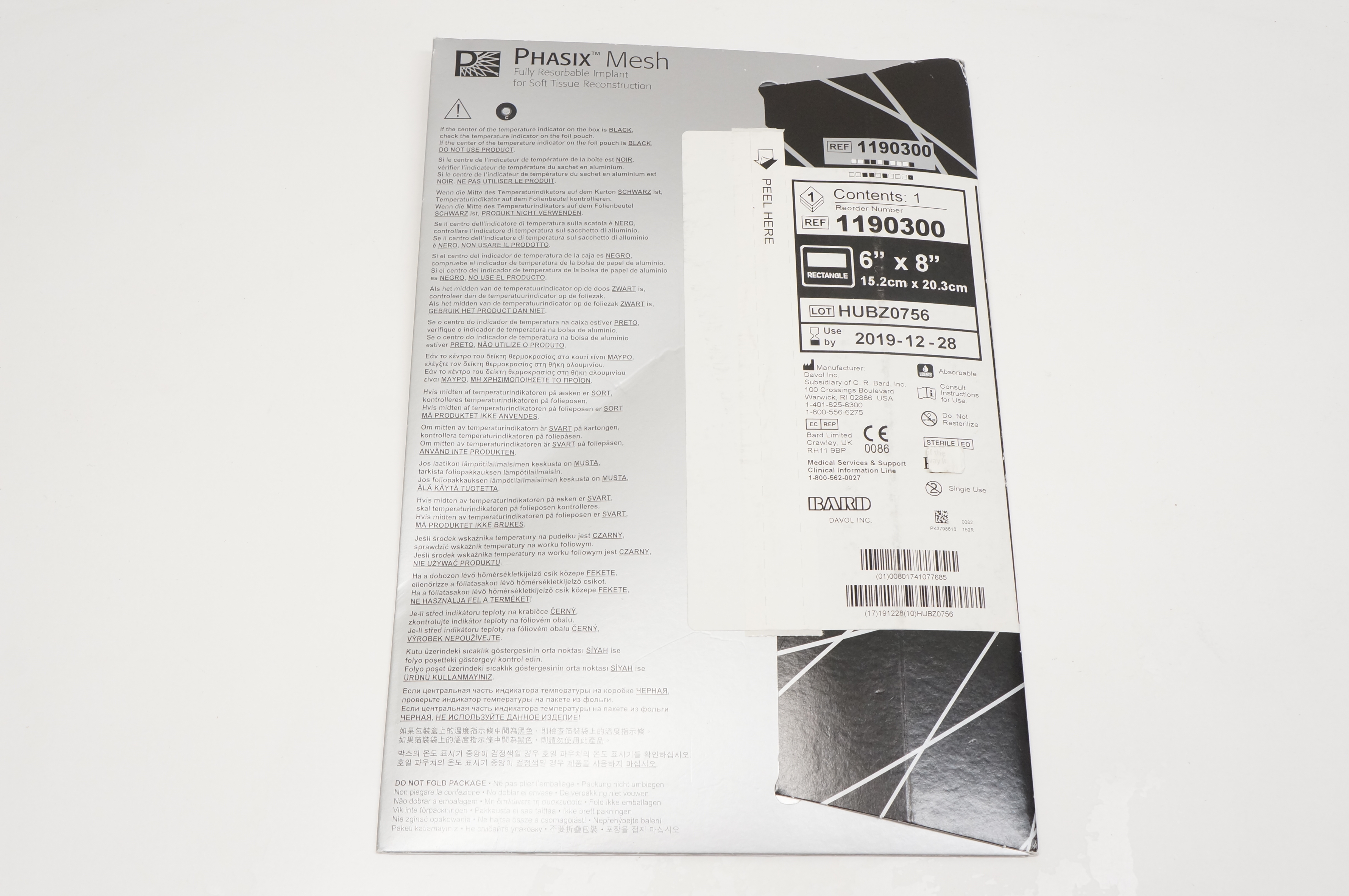 Bard 1190300 Phasix Mesh Fully Resorbable Implant 6inch x 8inch (x)