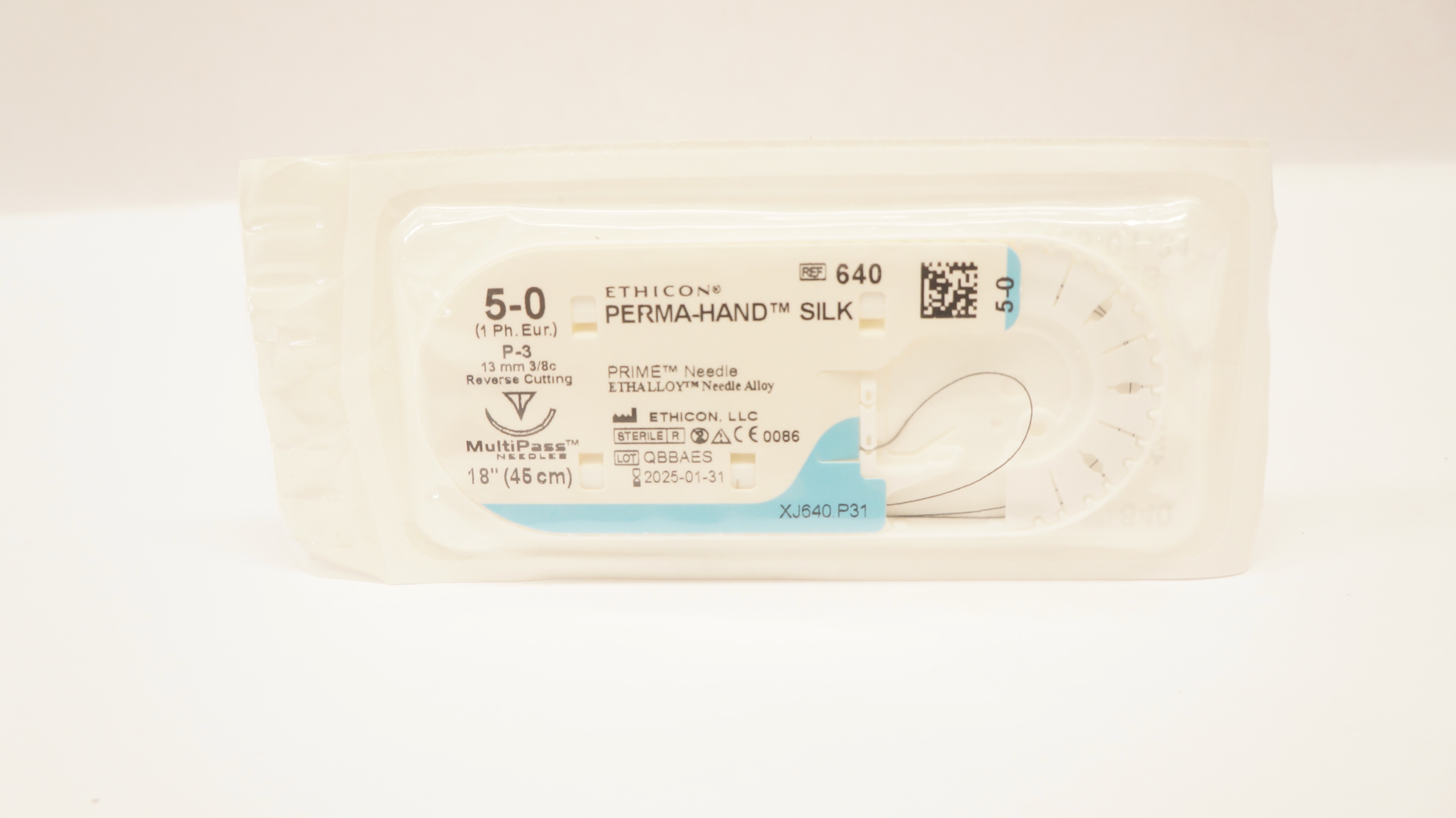 Ethicon 640 5-0 Perma-Hand Silk, P-3, 13mm 3/8c Reverse Cutting, 18inch