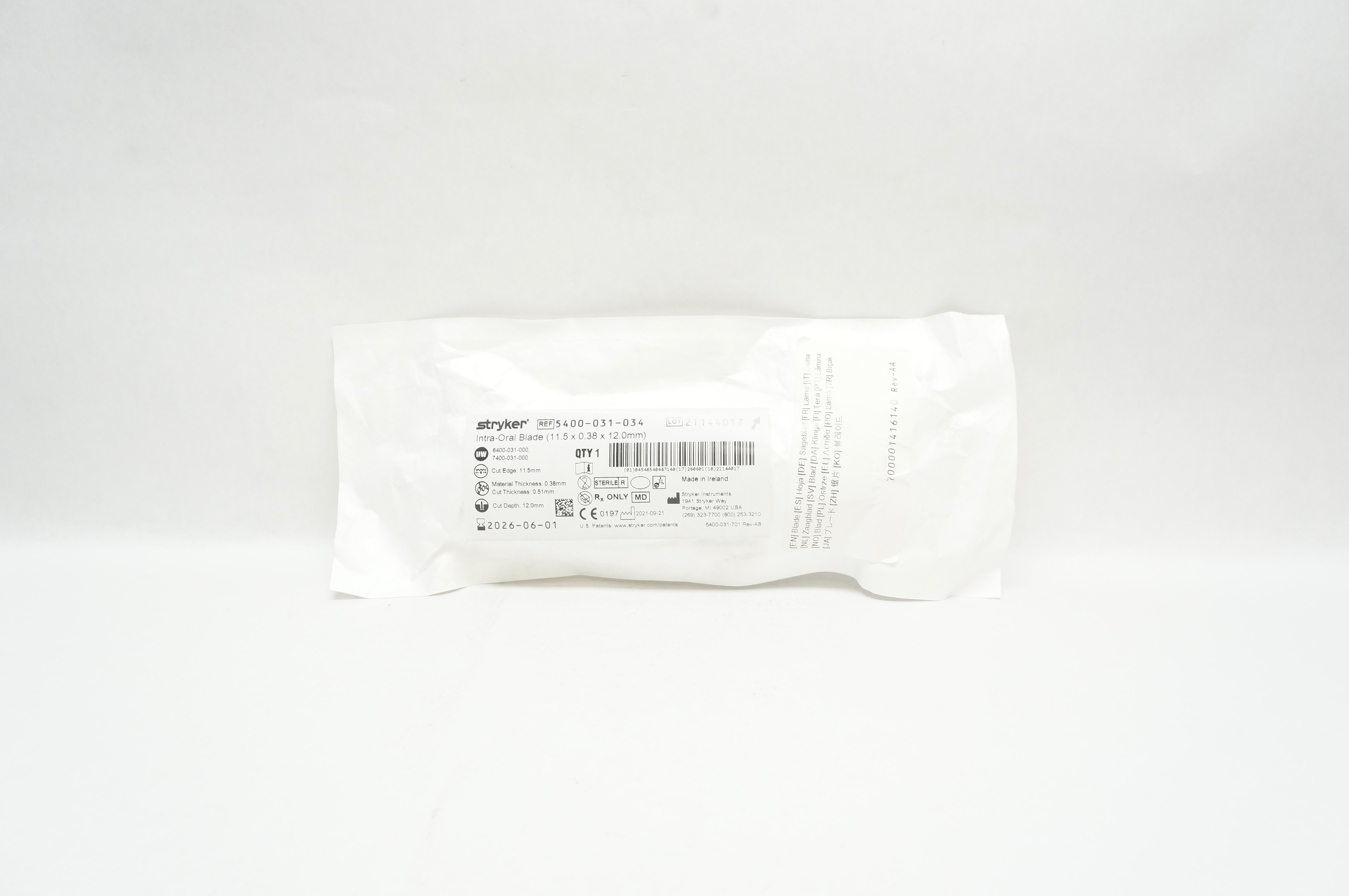 Stryker 5400-031-034 Intra Oral Blade 11.5 x 0.38 x 12.0 mm Cut Edge 11.5mm