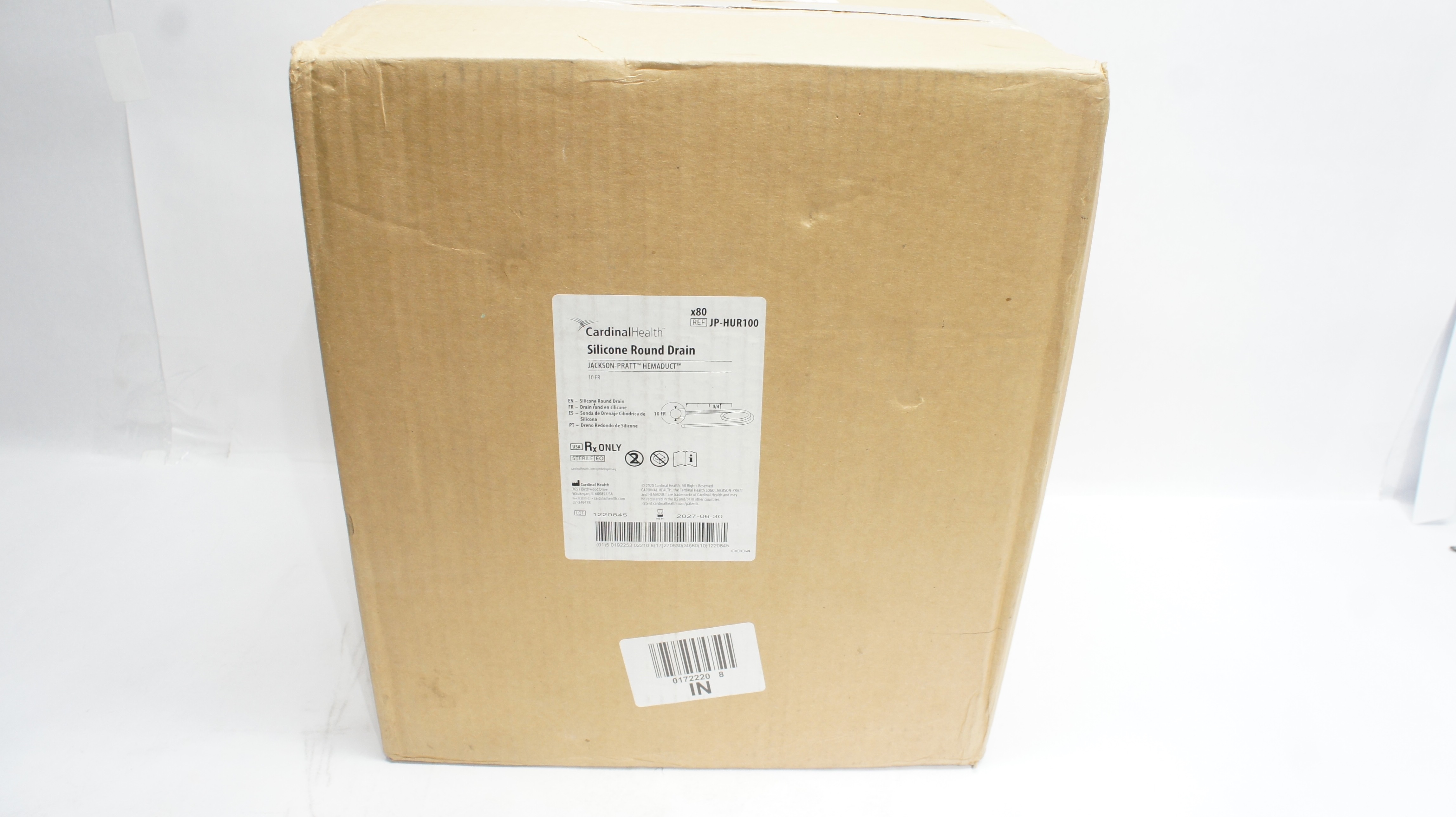 Cardinal Health JP-HUR100 Jackson-Pratt Hemaduct Round Drain 10Fr. - Box of 80