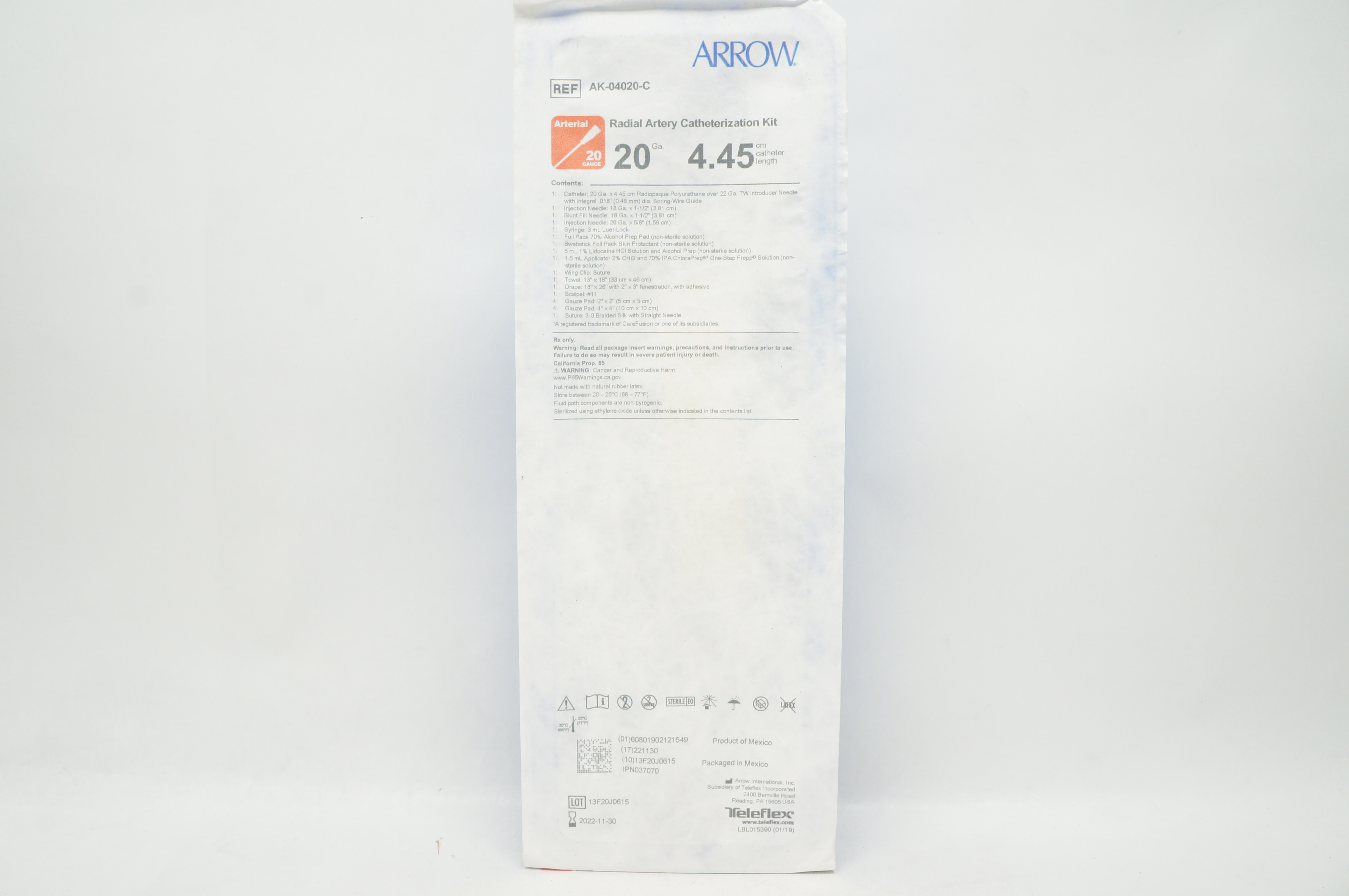 Arrow AK-04020-C Radial Artery Cath. Kit 20Ga x 4.45cm (x)