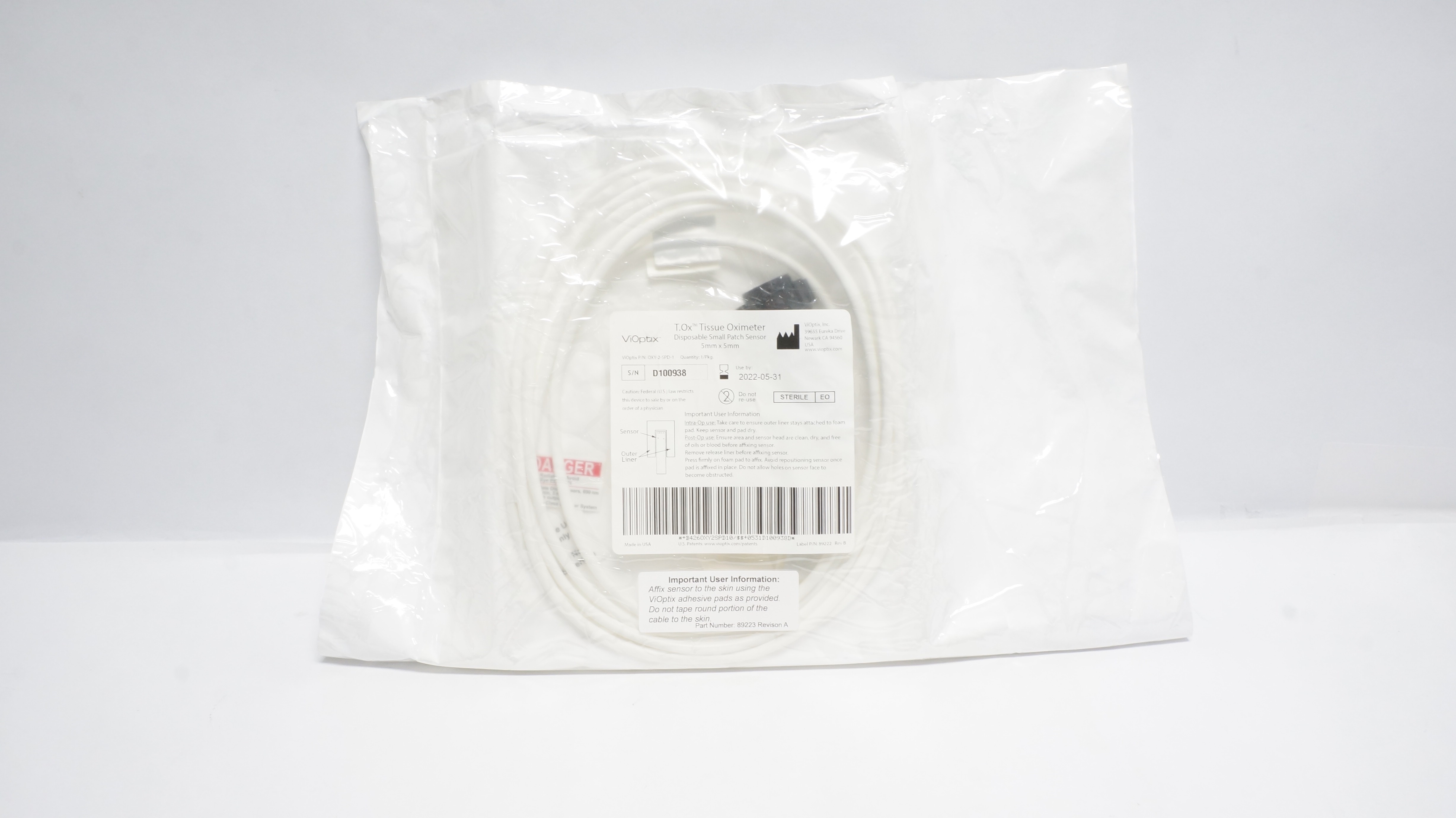 ViOptix D100938 Tissue Oximeter Disposable Small Patch Sensor 5 x 5mm (x)