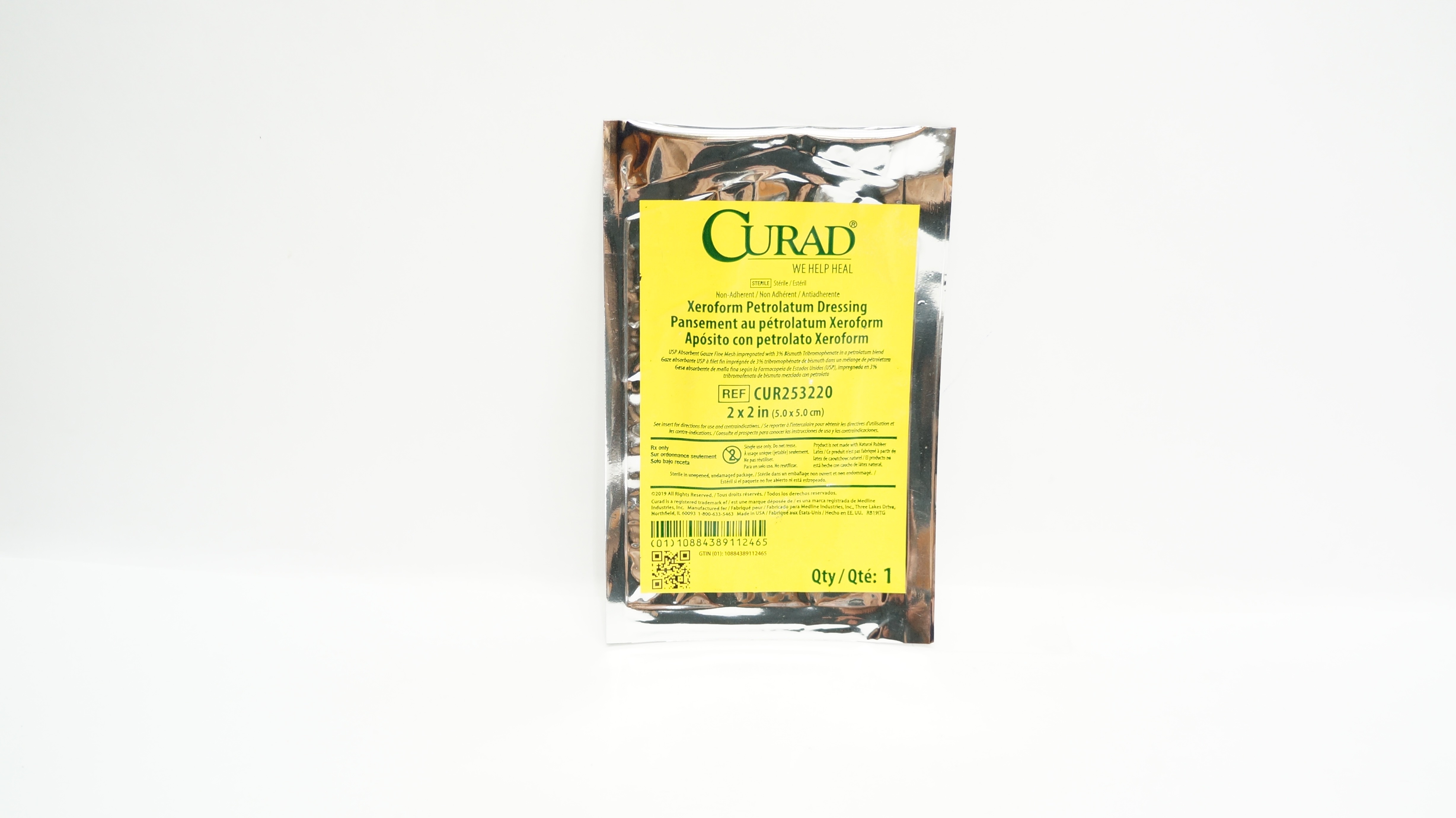 Medline CUR253220 Curad Non-Adherent Xeroform Petrolatum Dressing 2in. x 2in(x)