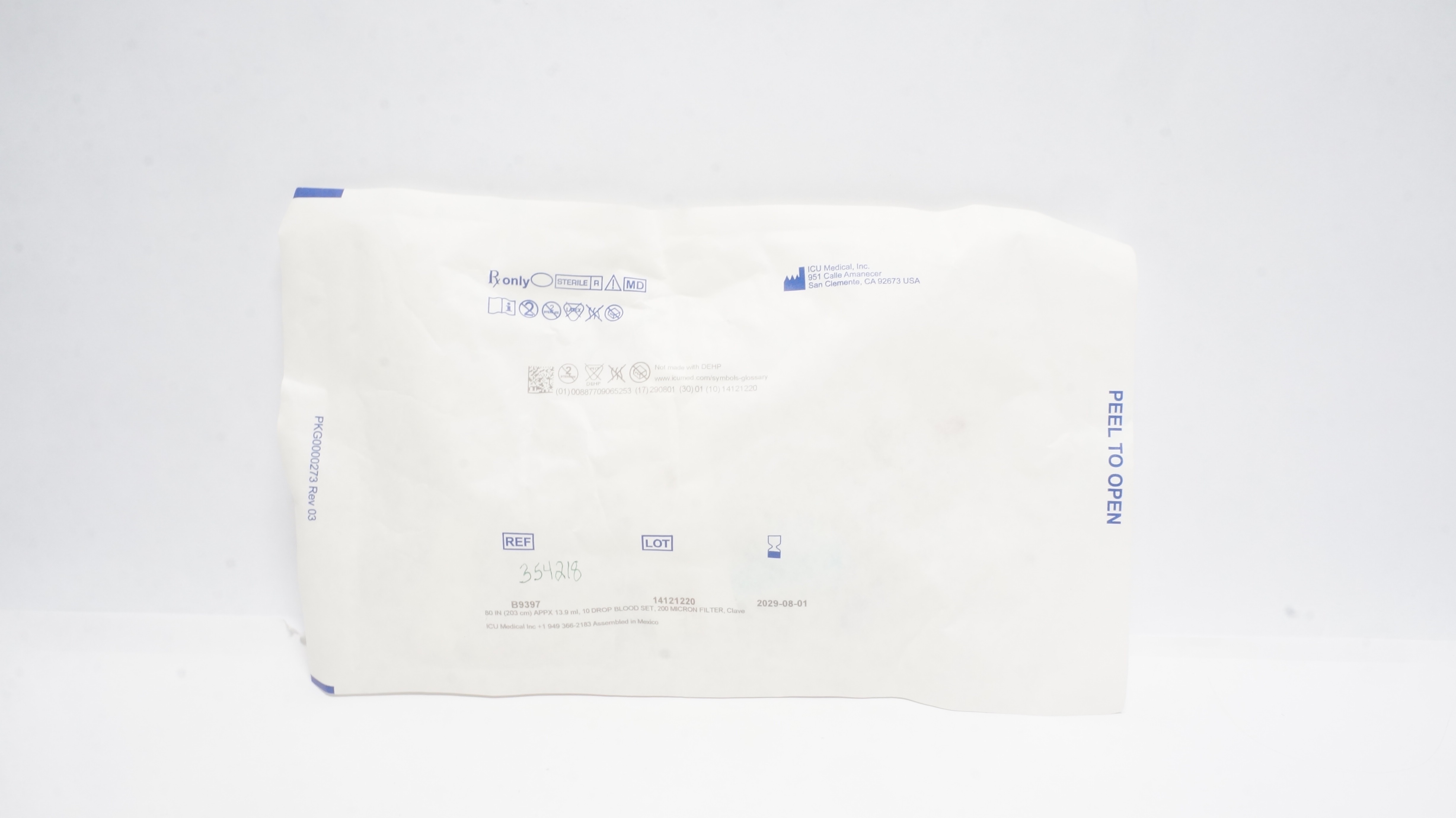 Icu Medical B9397 80In APPX 13.9ml, 10 drop Blood Set, 200micronfilter,Clave