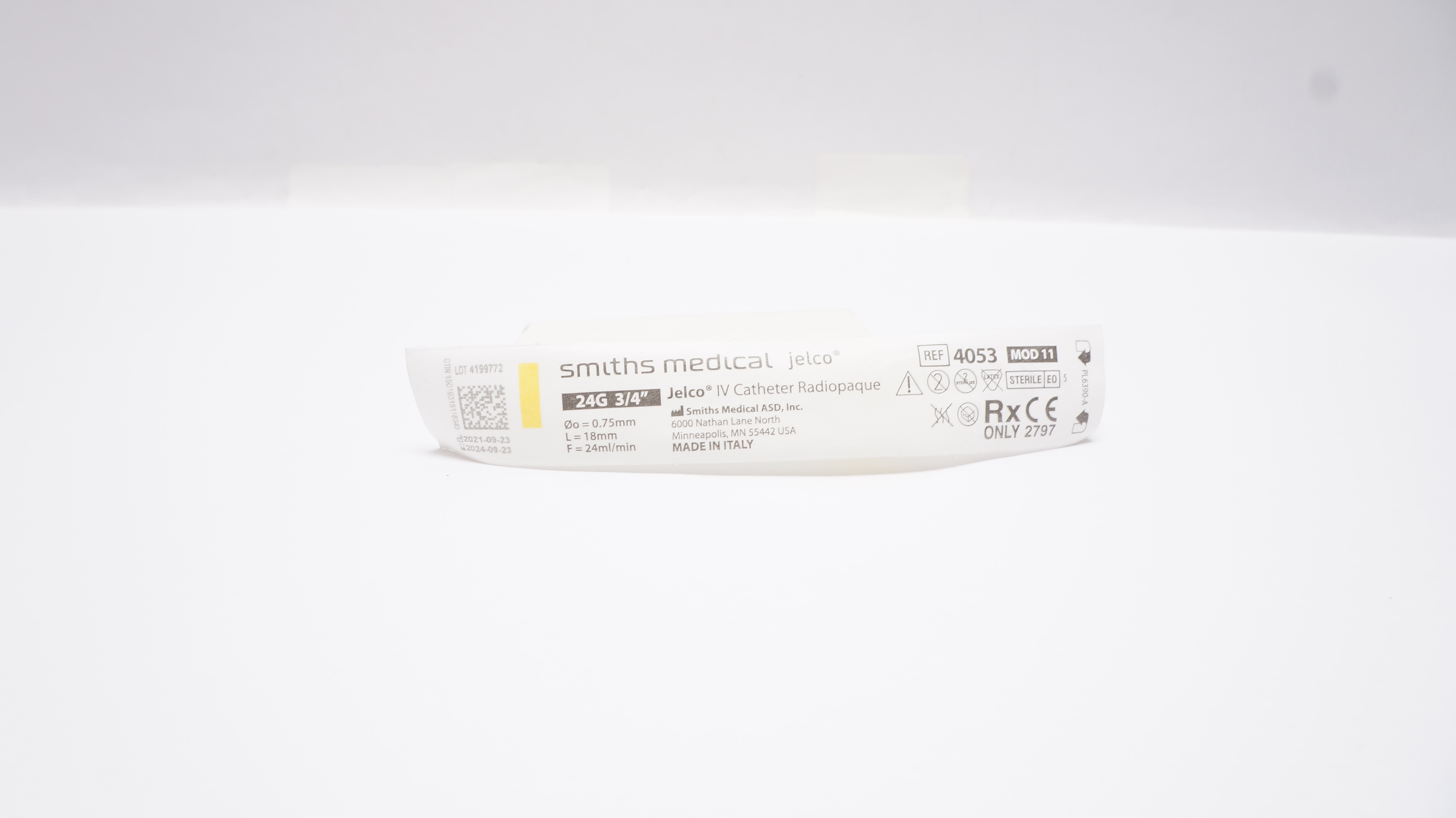 Smiths Medical 4053 JELCO I.V. Cath. Radiopaque 24G x 3/4inch 24ml/min