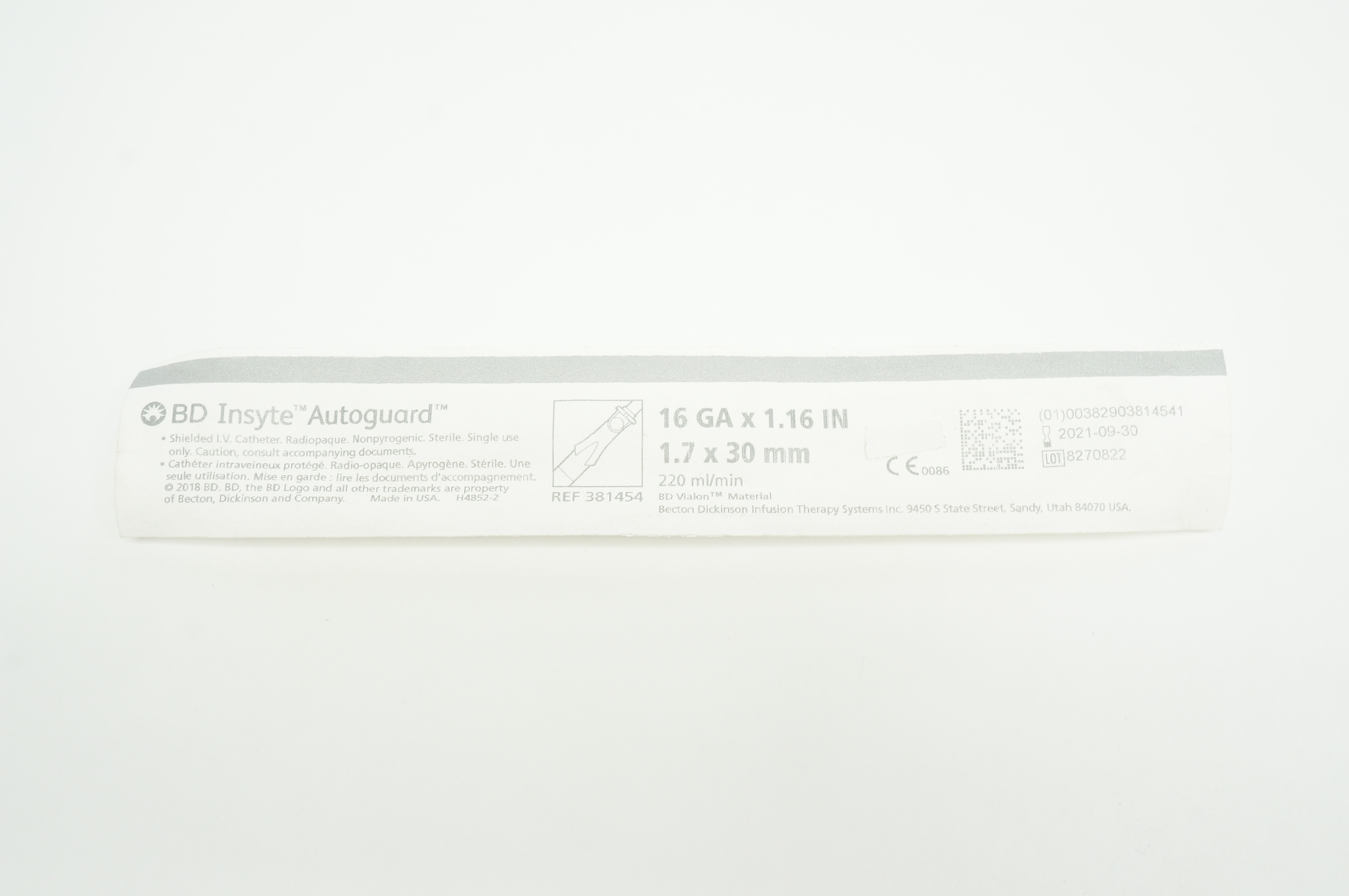 BD 382644 Insyte Autoguard BC Winged Shielded IV Cath.18GA x 1.16inch x 95ml/min