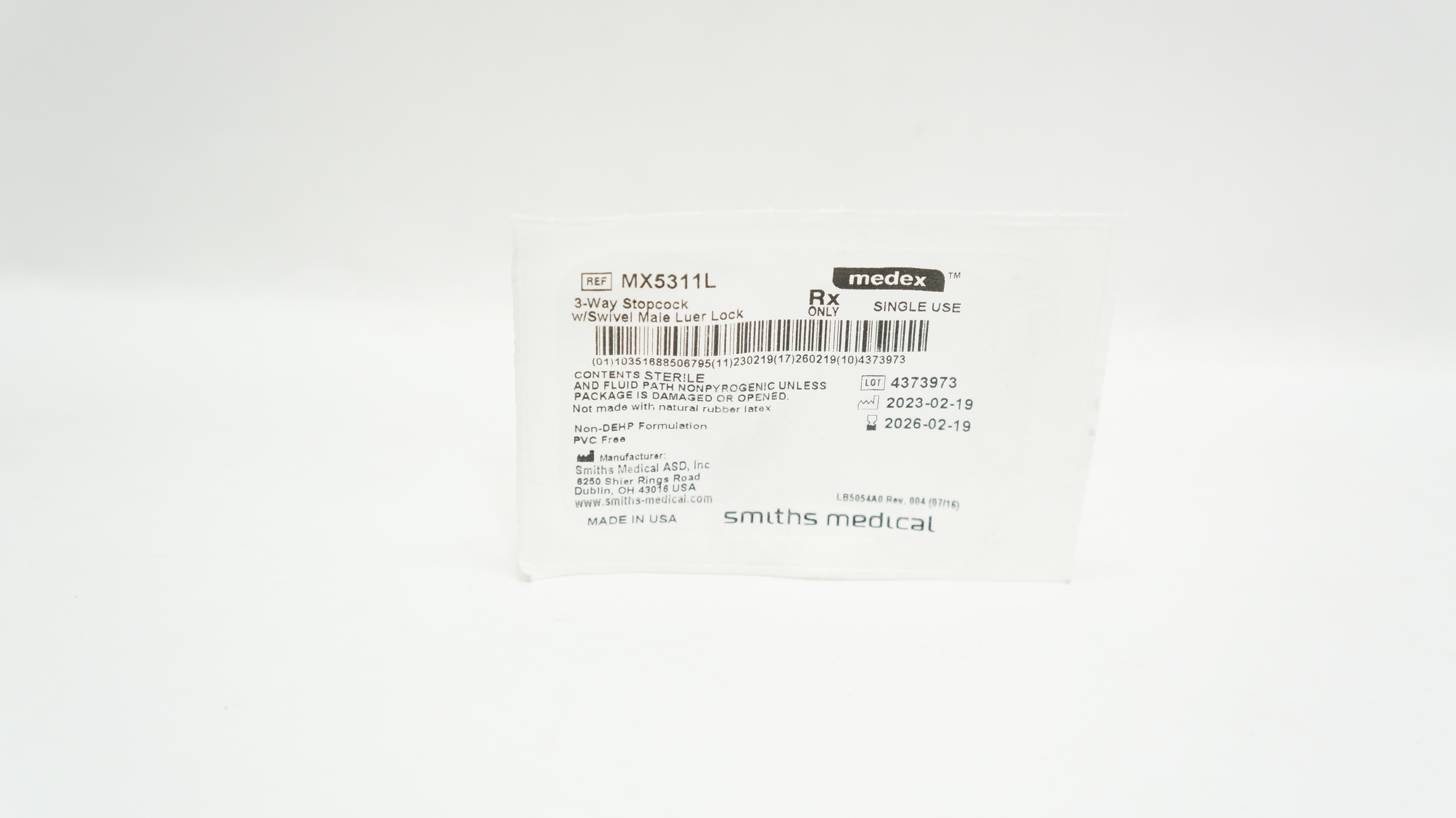 Smiths Medical MX5311L Medex 3-Way Stopcock w/Swivel Male Luer Lock