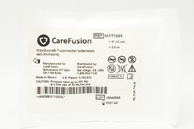 Care Fusion MXT1003 MaxGuard T-Connector Extension Set ≈0.8ml ≈6 inch (x)