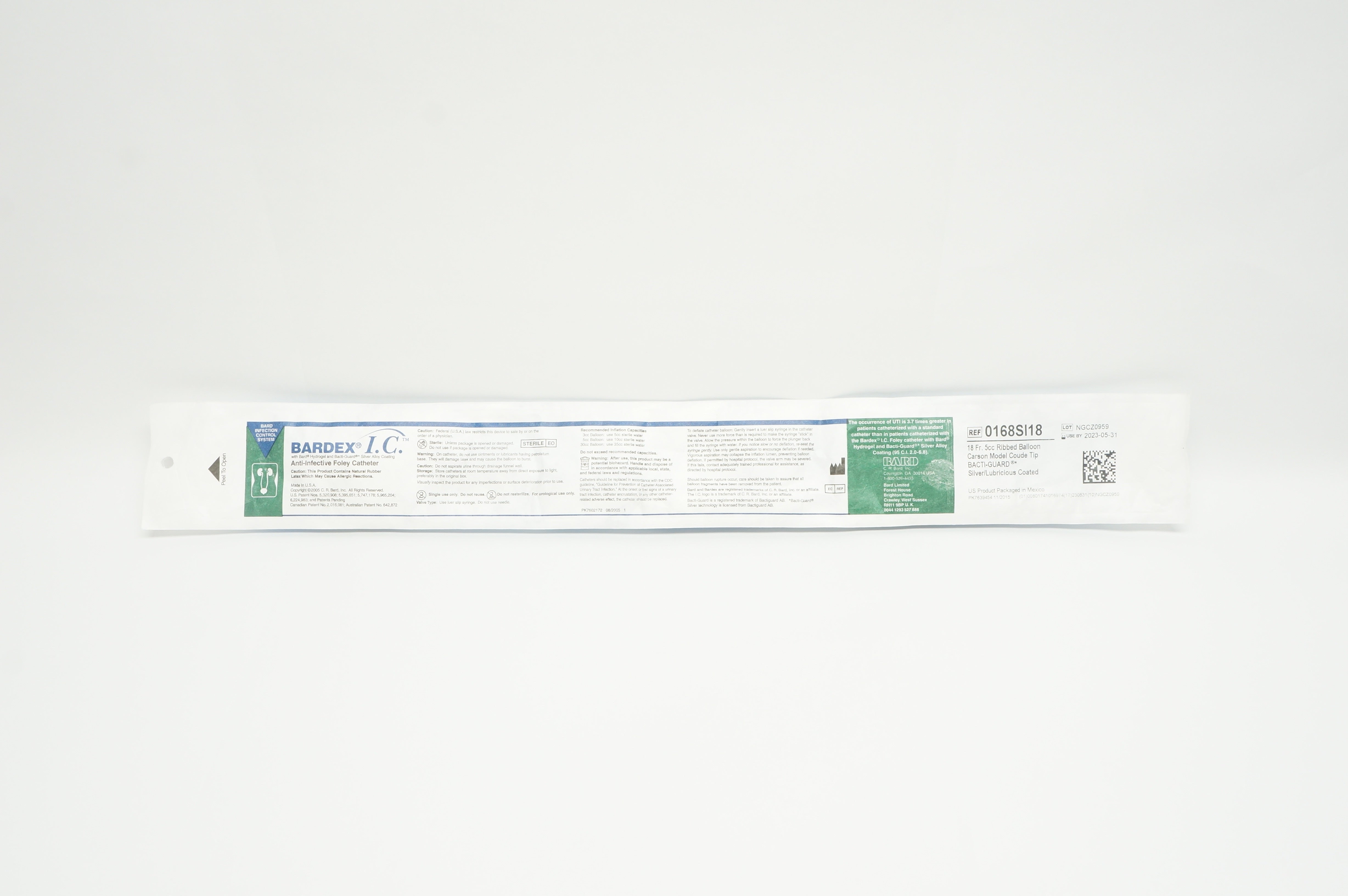 BARD 0168SI18 BARDEX Anti Infective Foley Cath. 18Fr.