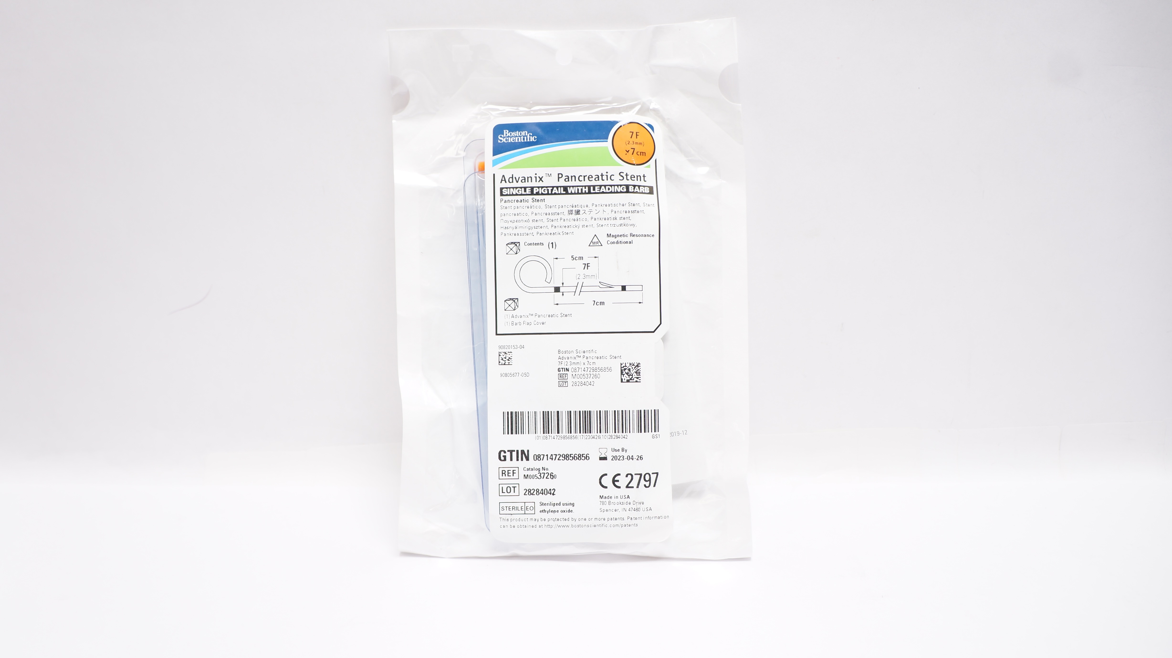 Boston Scientific 3726 Advanix Pancreatic Stnt. Single Pigtail 7F x 7cm (x)