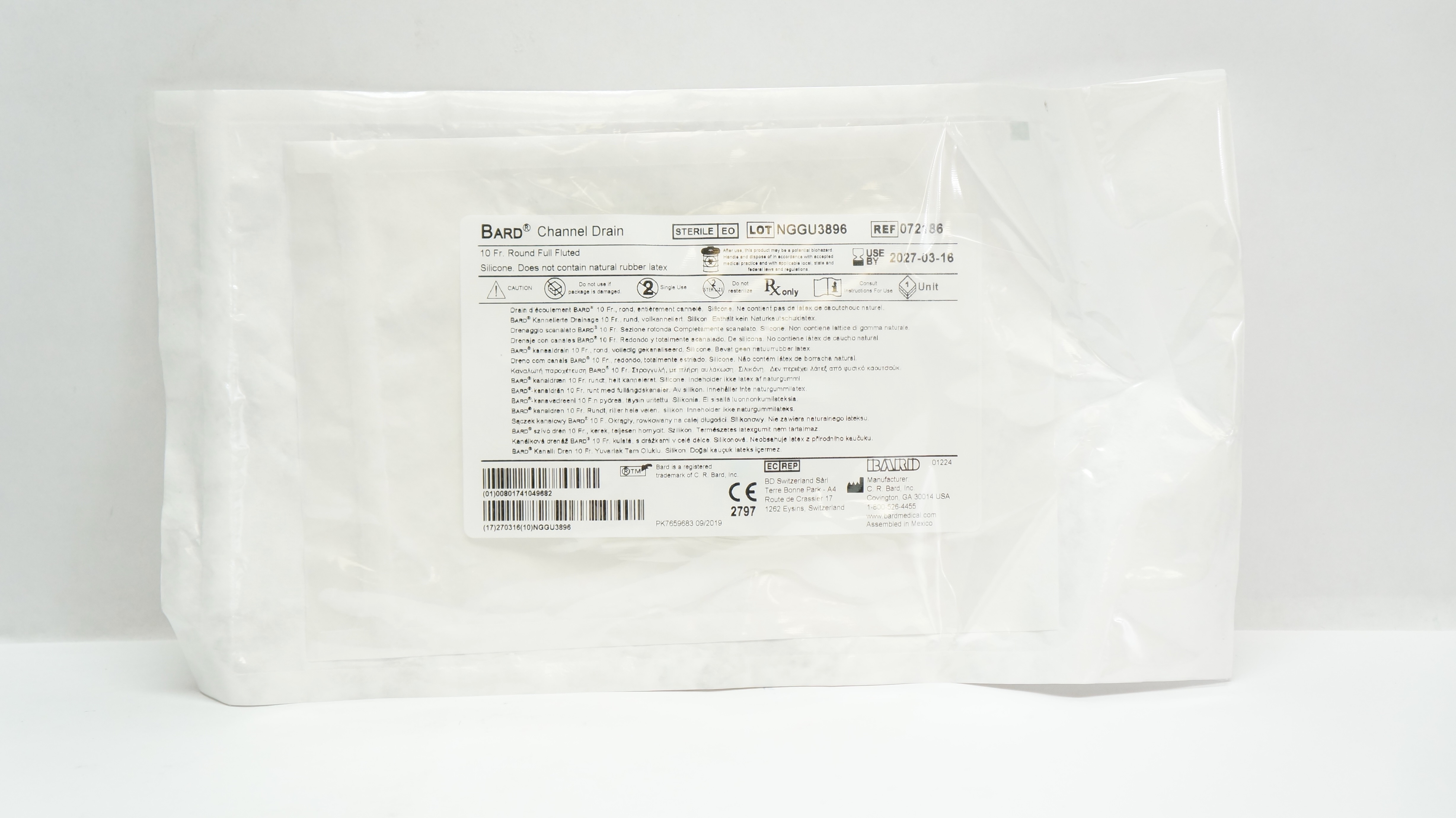 Bard 072186 Channel Drain Round Full Fluted 10Fr