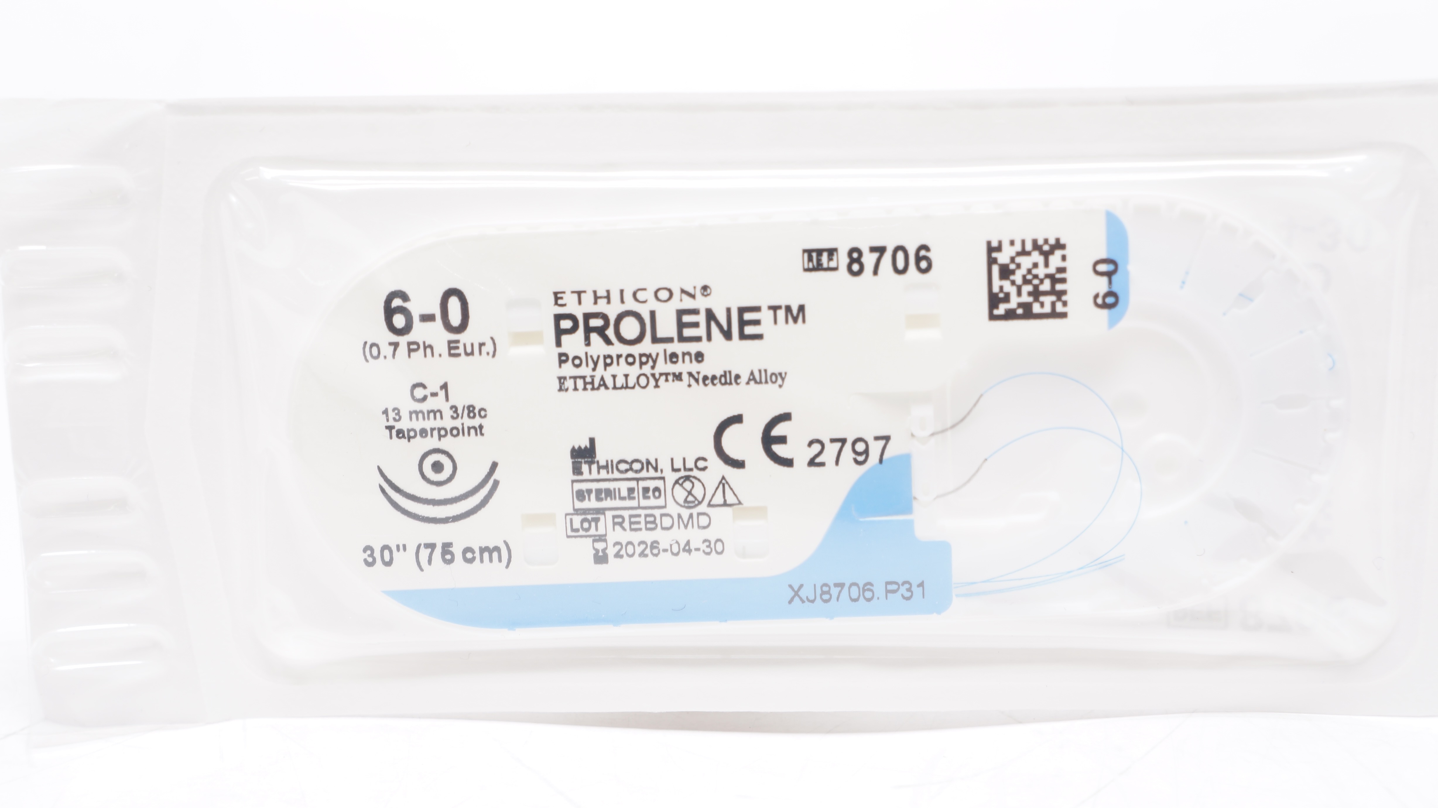 Ethicon 8706 6-0 PROLENE Polypropylene Stre C-1 13mm 3/8c Taperpoint, 30inch