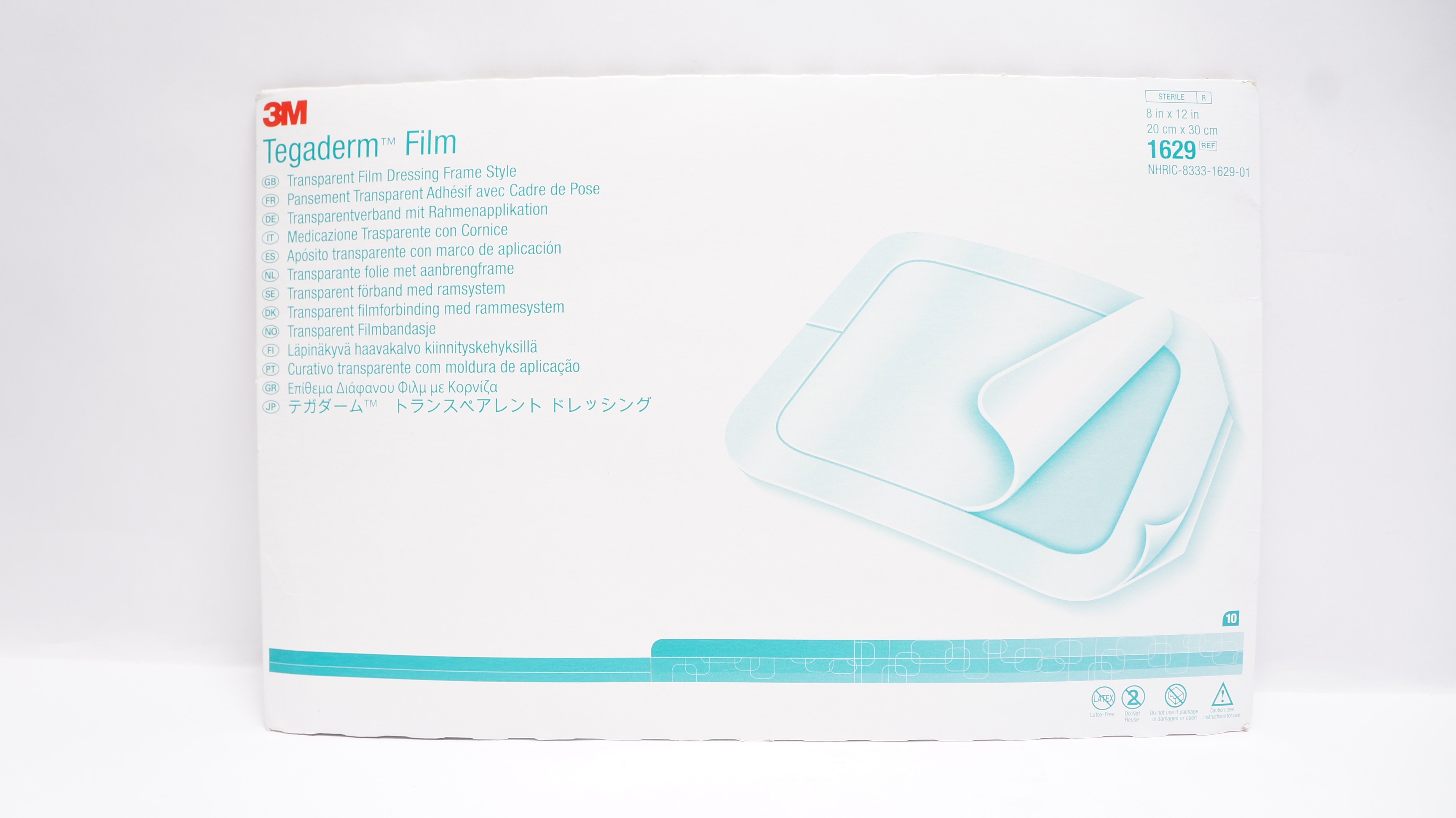 3M 1629 Tegaderm Transparent Film Dressing Frame Style 8 x 12 inch - Pack of 10