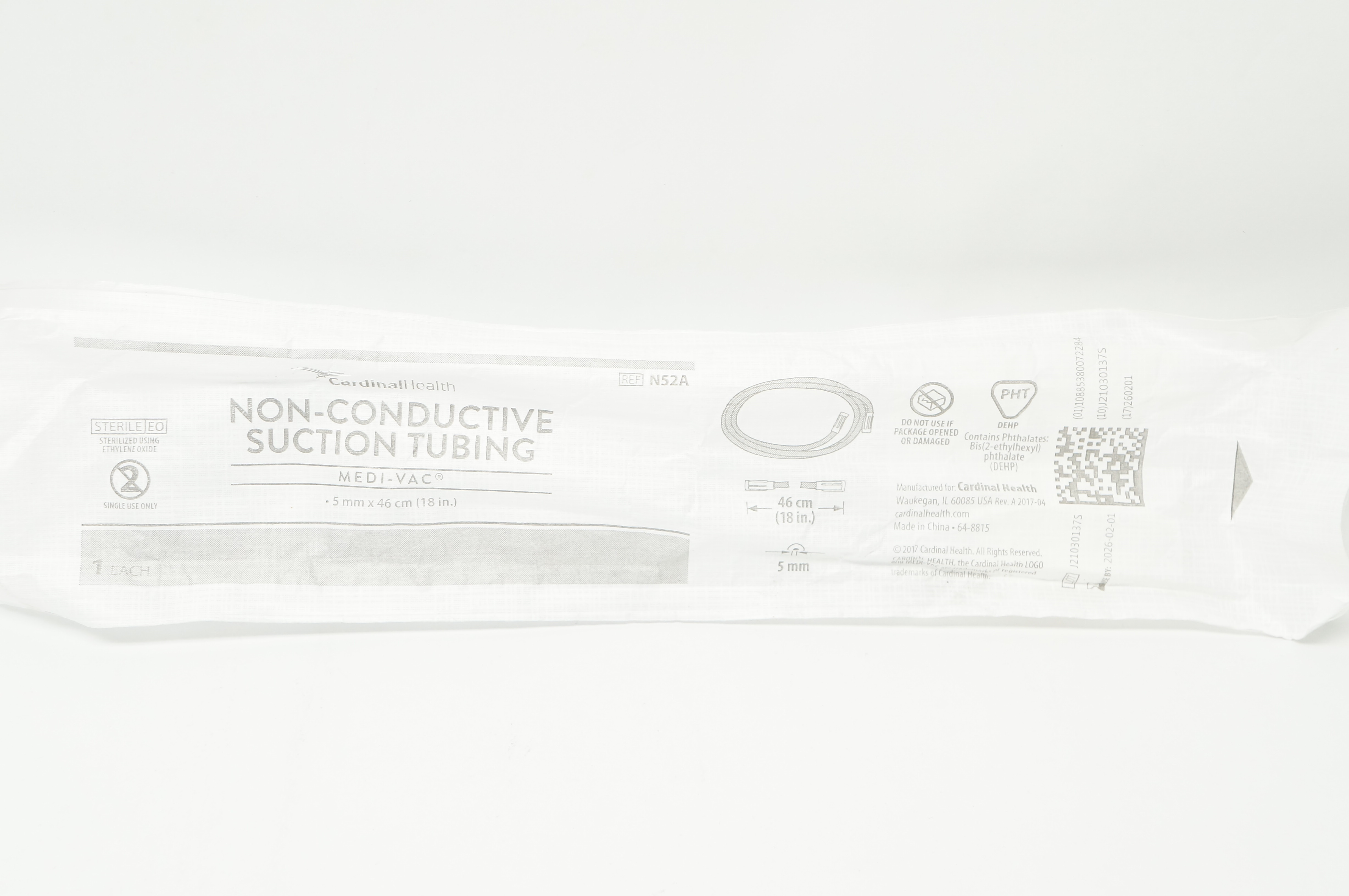 Cardinal Health N52A Medi-Vac Non-Conductive Suction Tubing 5mm x 18inch