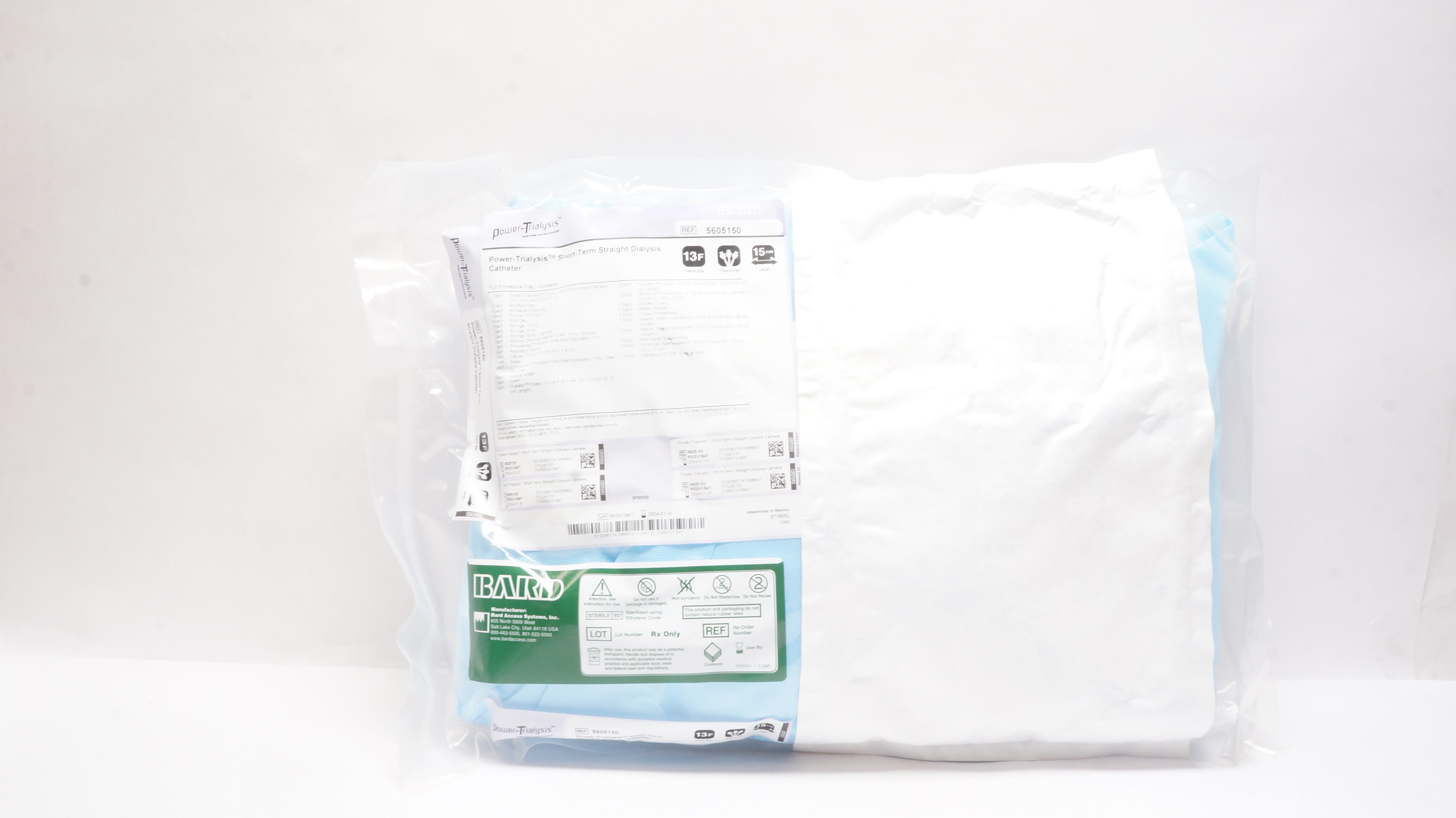 Bard 5605150 Power-Trialysis Straight Dialysis Cath. Tray 13F x 15cm (x)