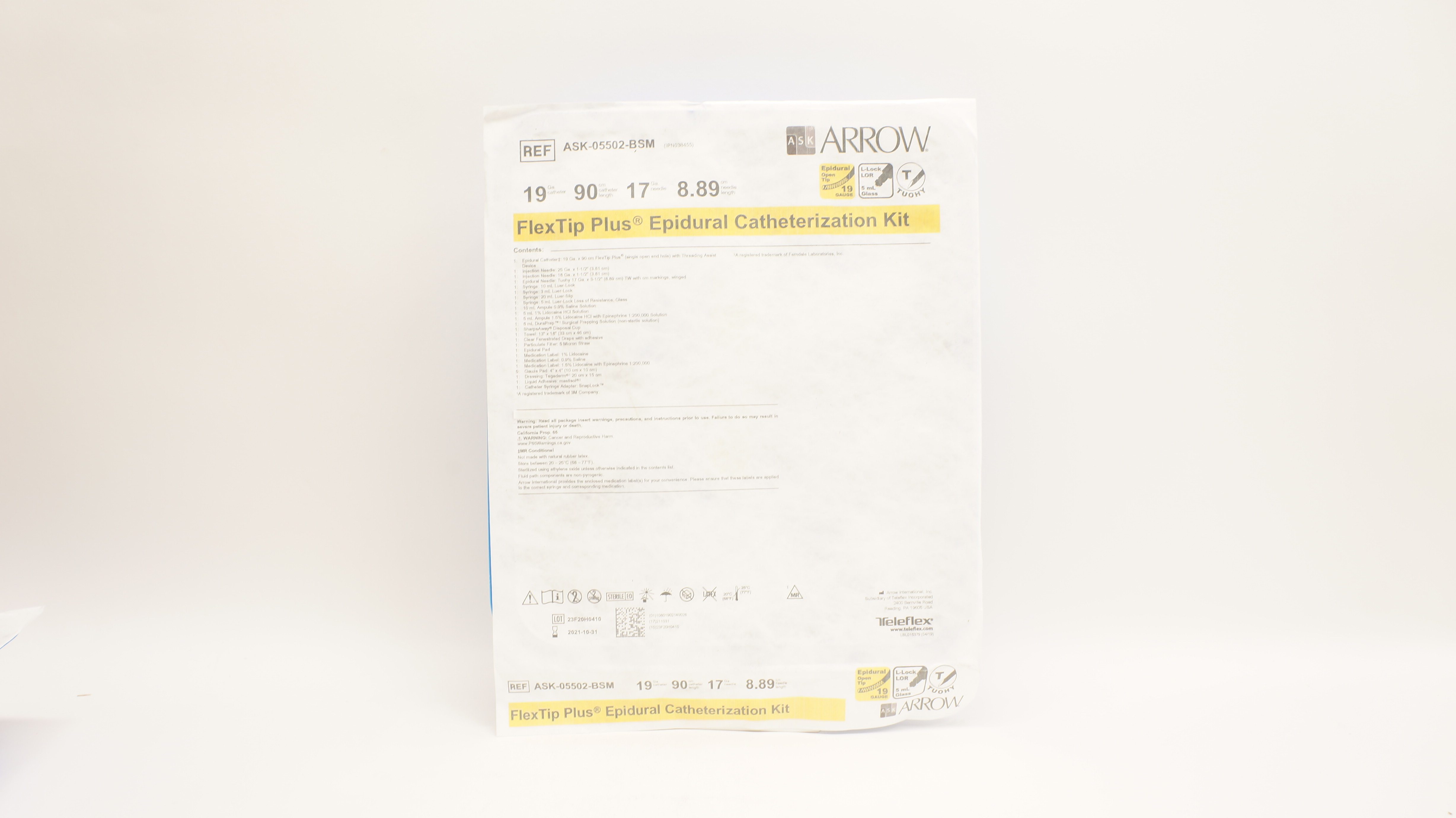 Teleflex ASK-05502-BSM Arrow FlexTip Plus Epidural Catheterization Kit 19Ga 90cm