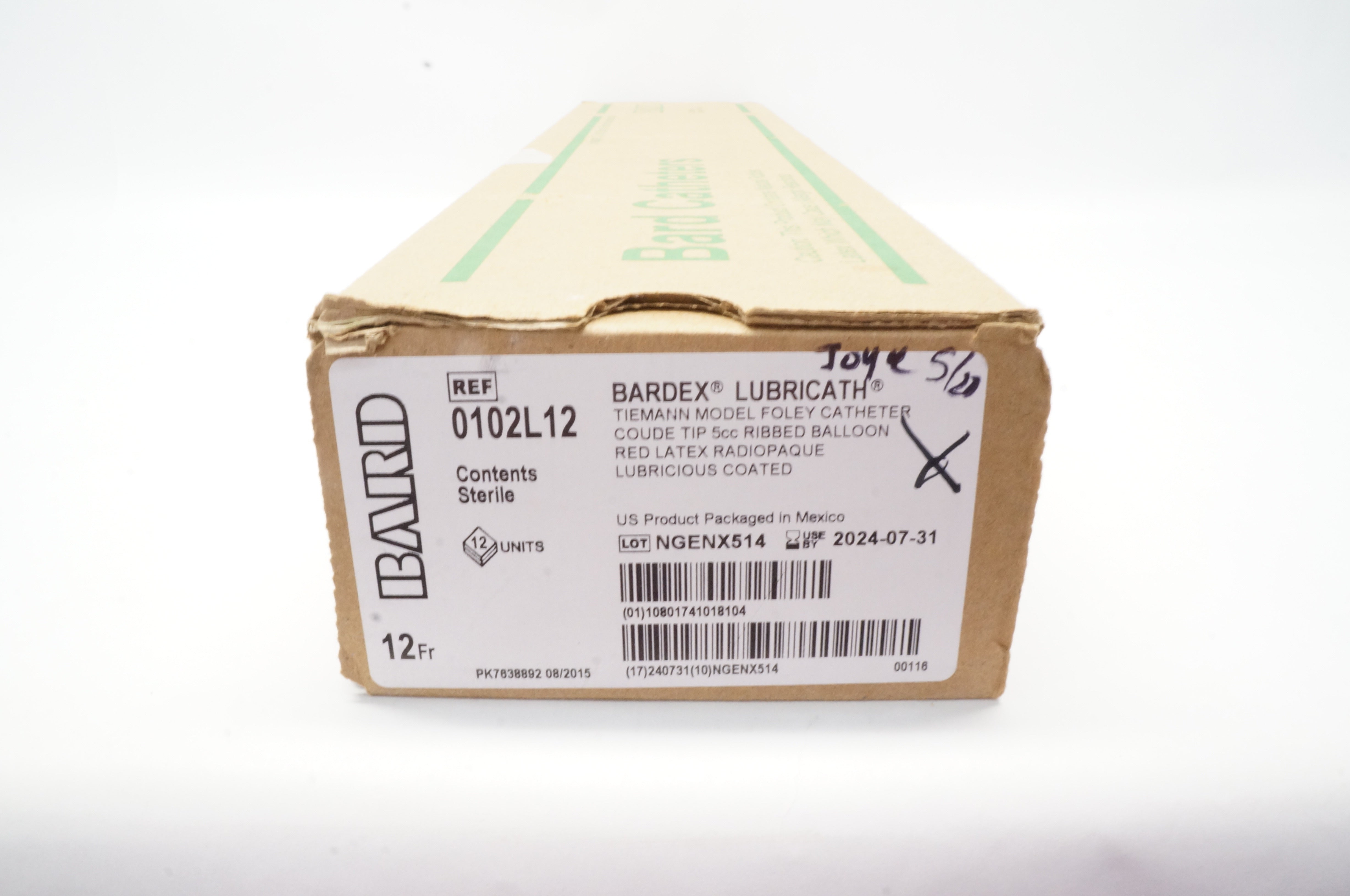 Bard 0102L12 Bardex Lubricath Foley Cath. 12 Fr. 5cc Ribbed Balloon - Box of 12